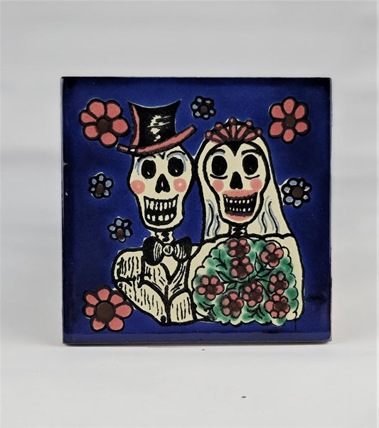 Day of the Dead Mexico Tiles Calabera Couple Drink Coaster