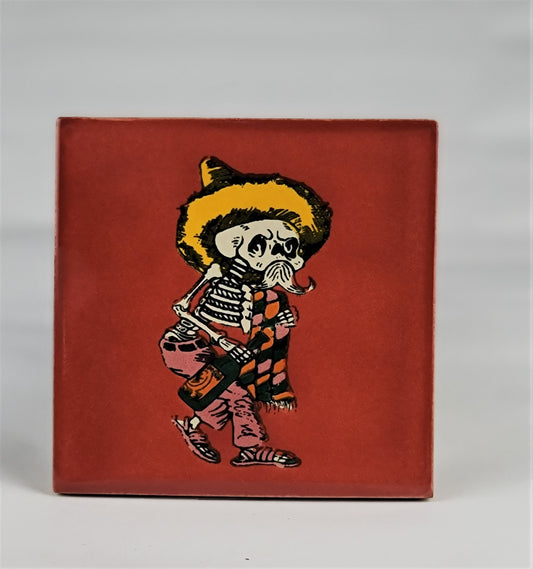 Day of the Dead Mexico Tiles Calabera Red Drink Coaster