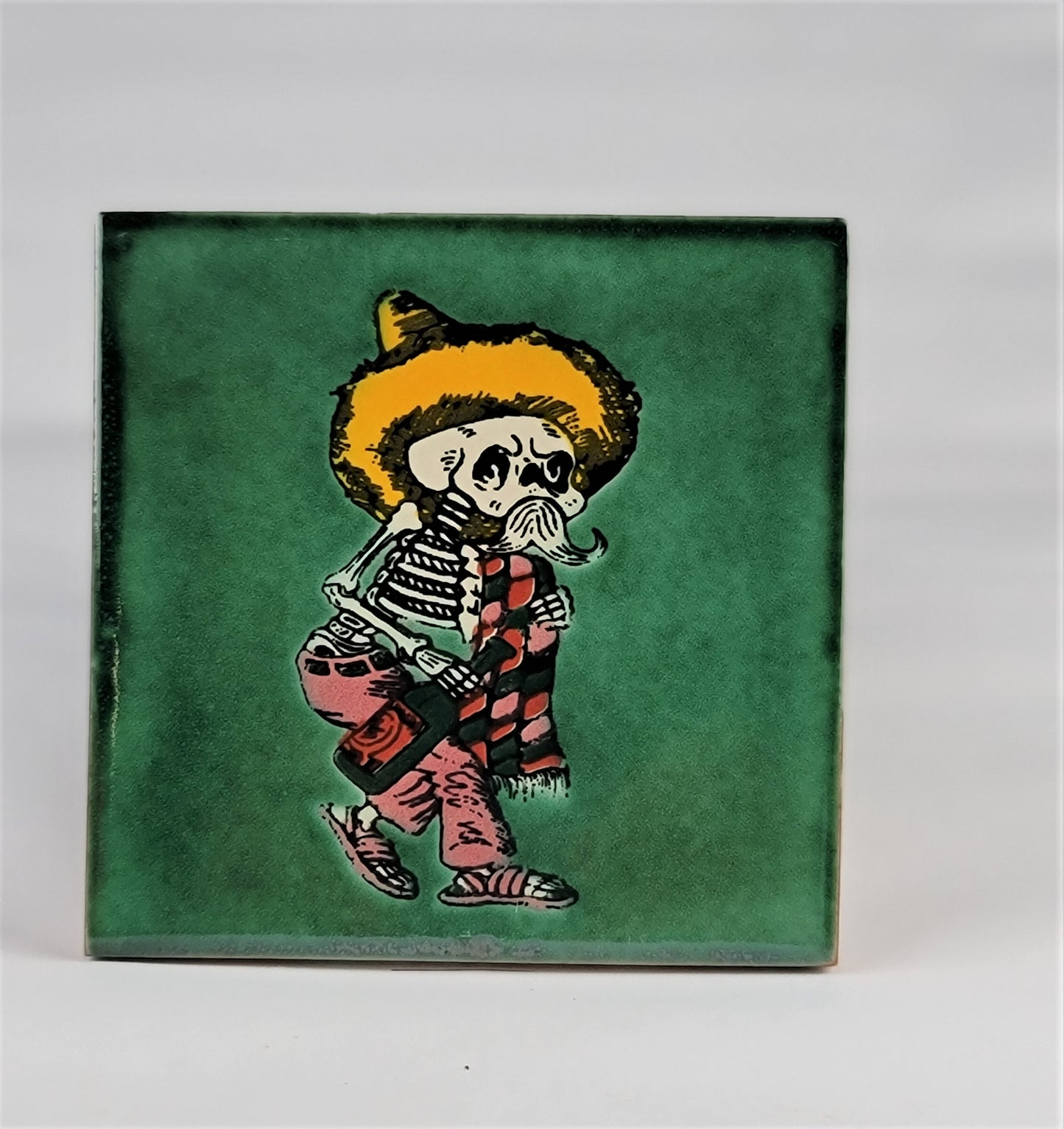 Day of the Dead Mexico Tiles Calabera Green Drink Coaster
