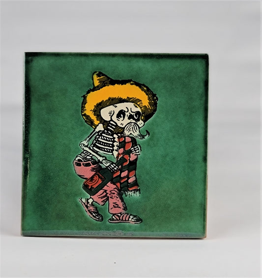 Day of the Dead Mexico Tiles Calabera Green Drink Coaster