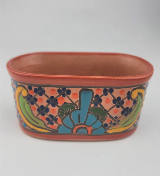 Mexican Clay Pottery Hand-Painted Floral Pattern Mexico Folk Art