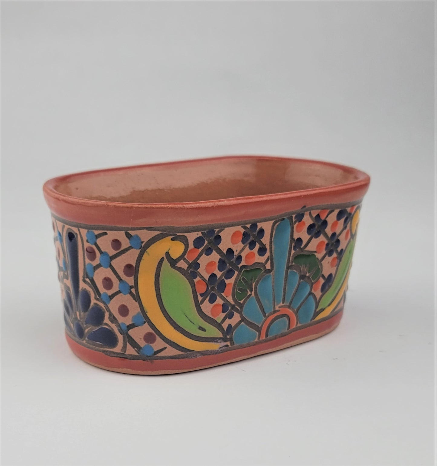 Mexican Clay Pottery Hand-Painted Floral Pattern Mexico Folk Art