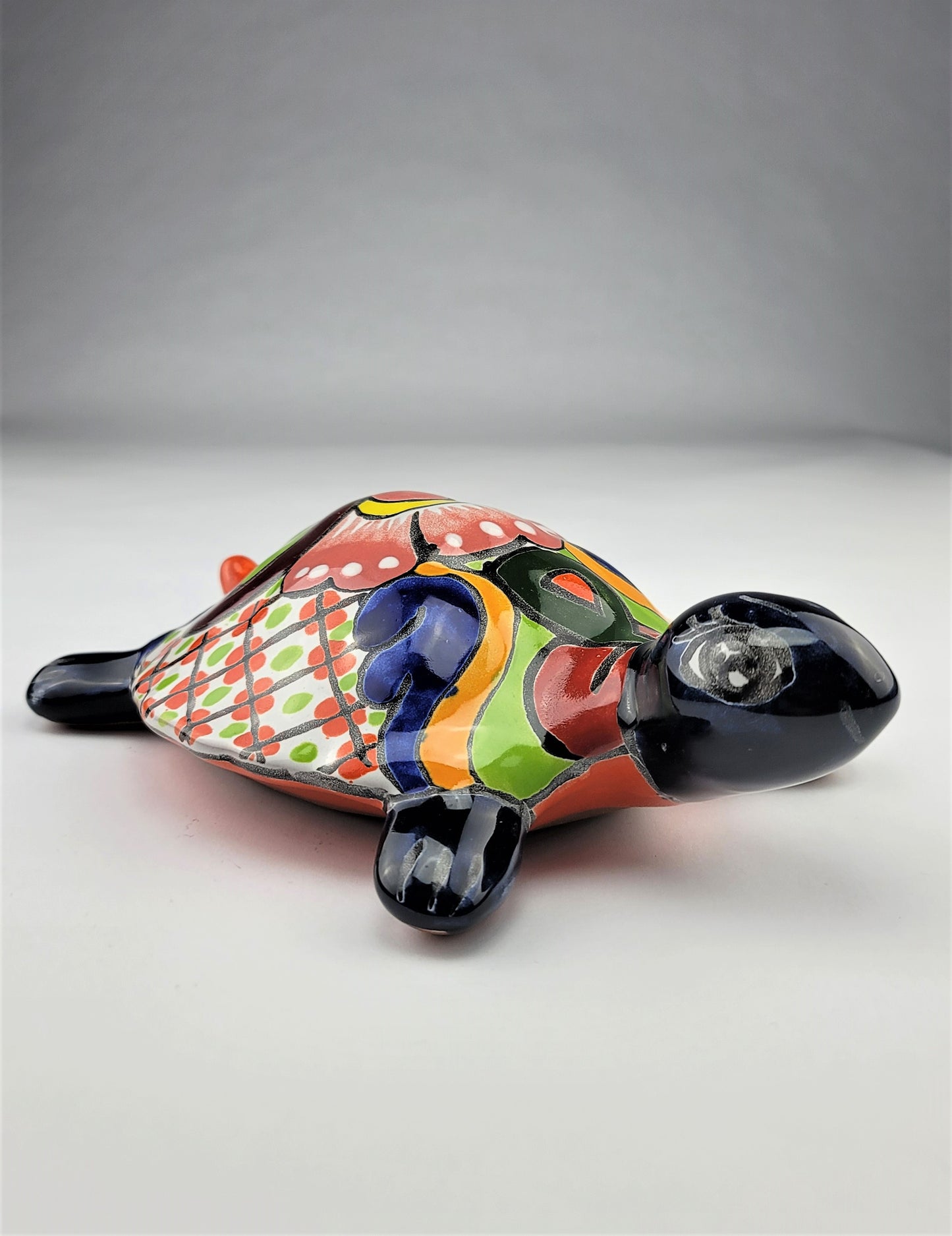 Mexican Talavera Turtle Animal Figure Folk Art Pottery 9.5"