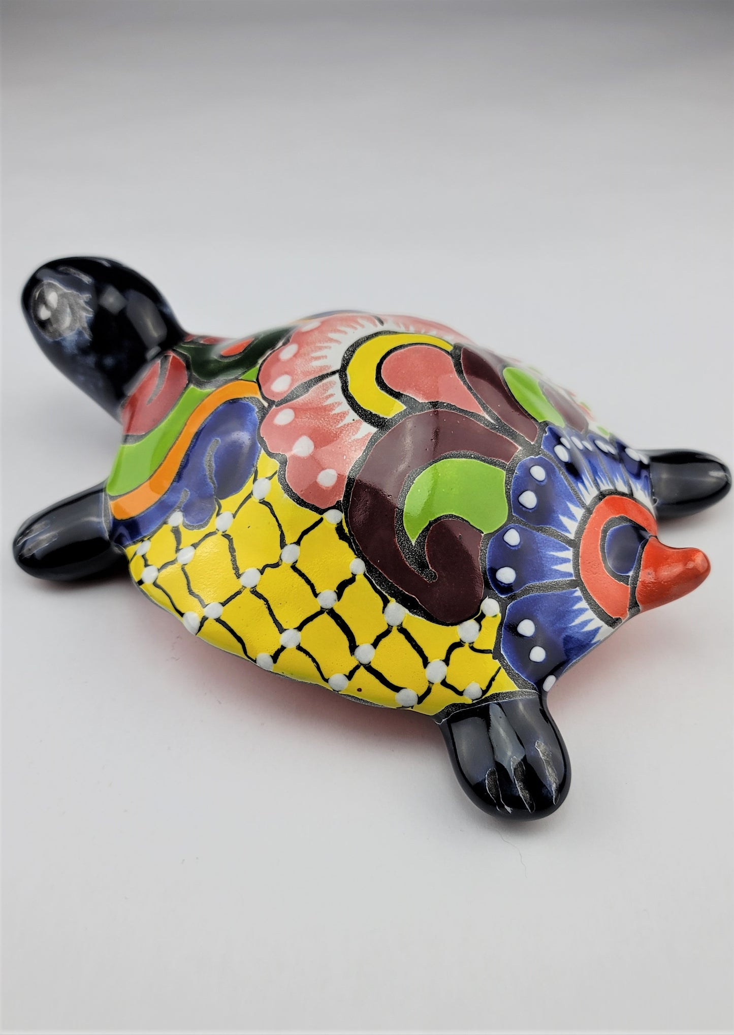 Mexican Talavera Turtle Animal Figure Folk Art Pottery 9.5"