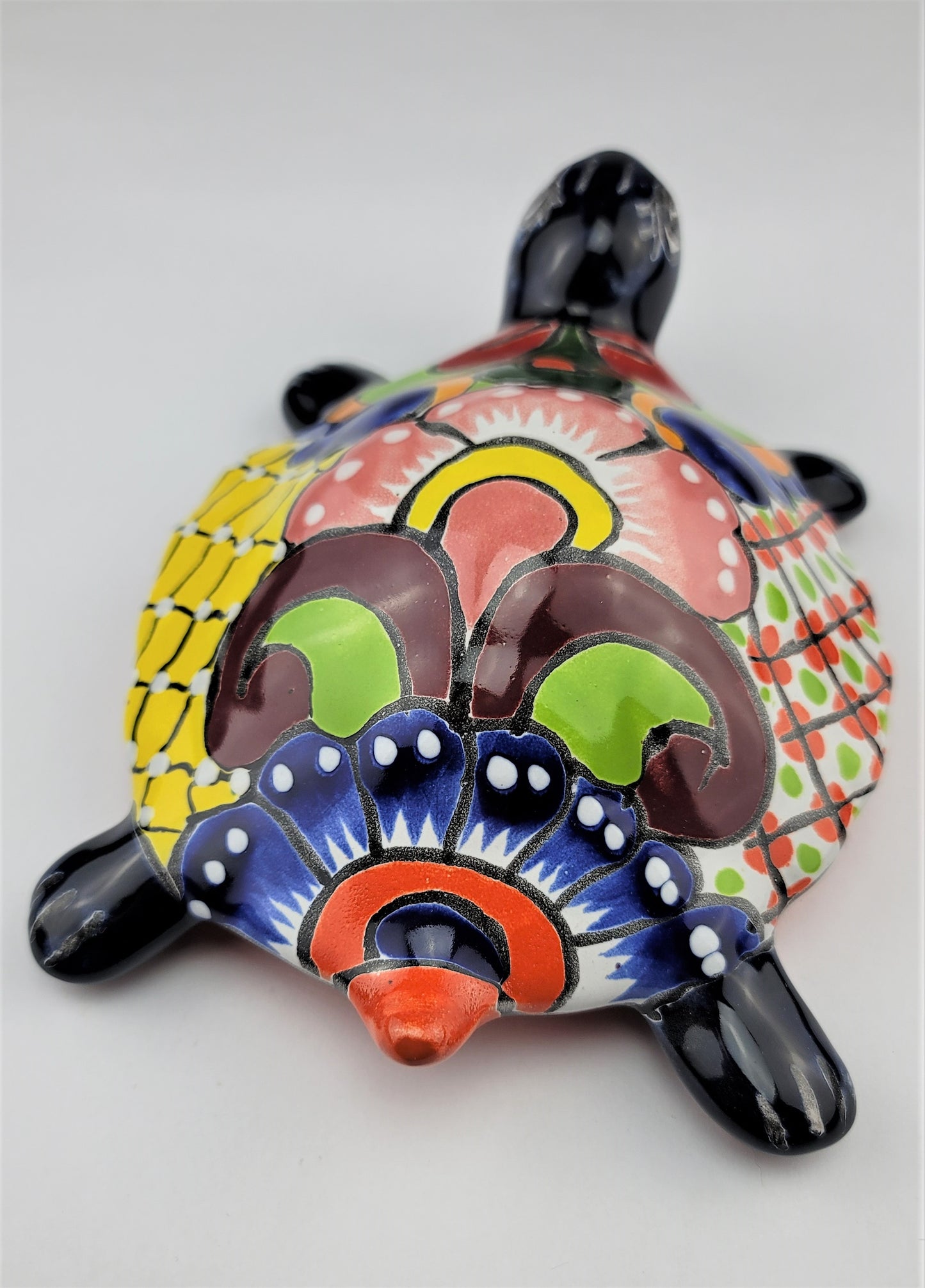 Mexican Talavera Turtle Animal Figure Folk Art Pottery 9.5"