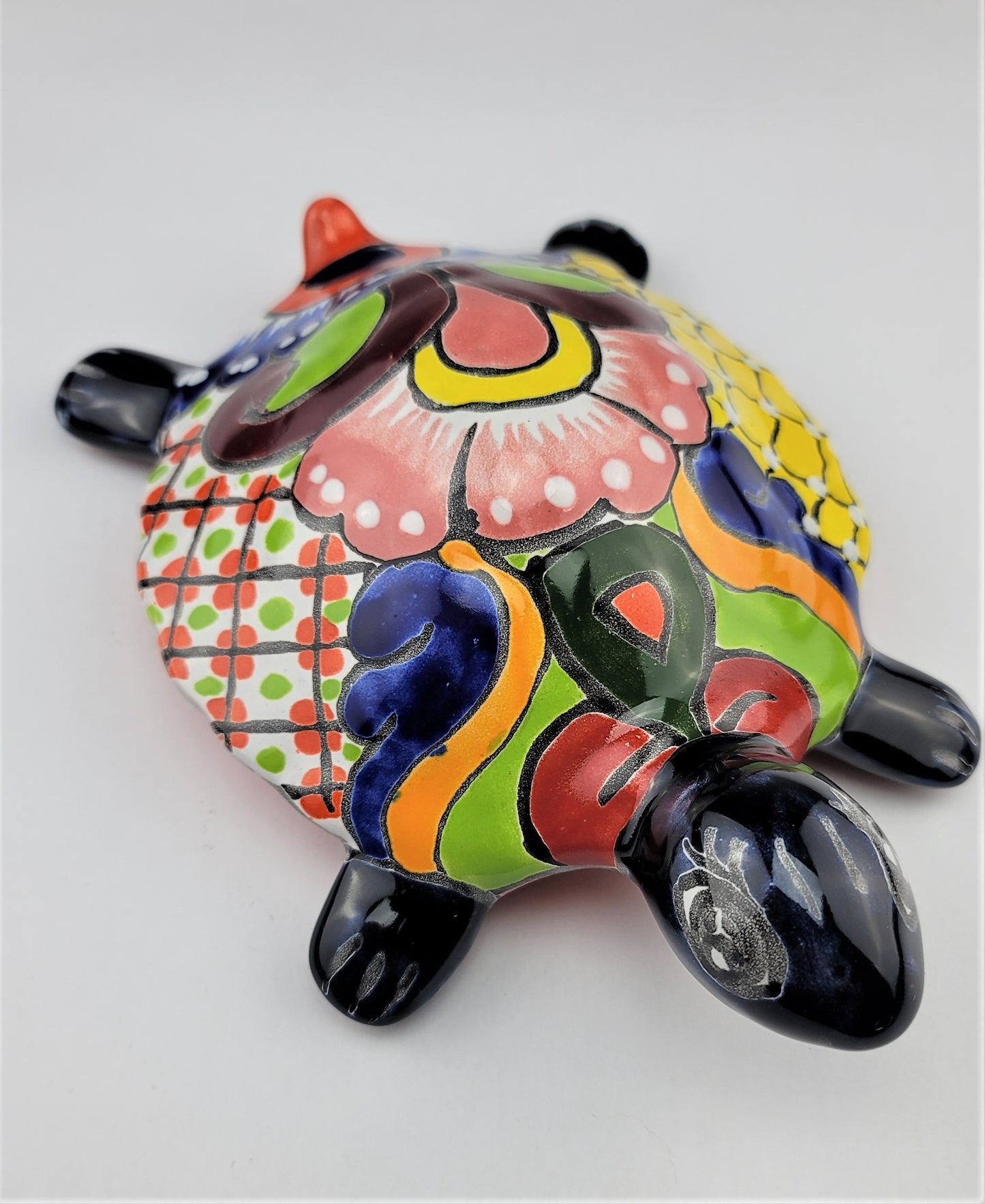 Mexican Talavera Turtle Animal Figure Folk Art Pottery 9.5"