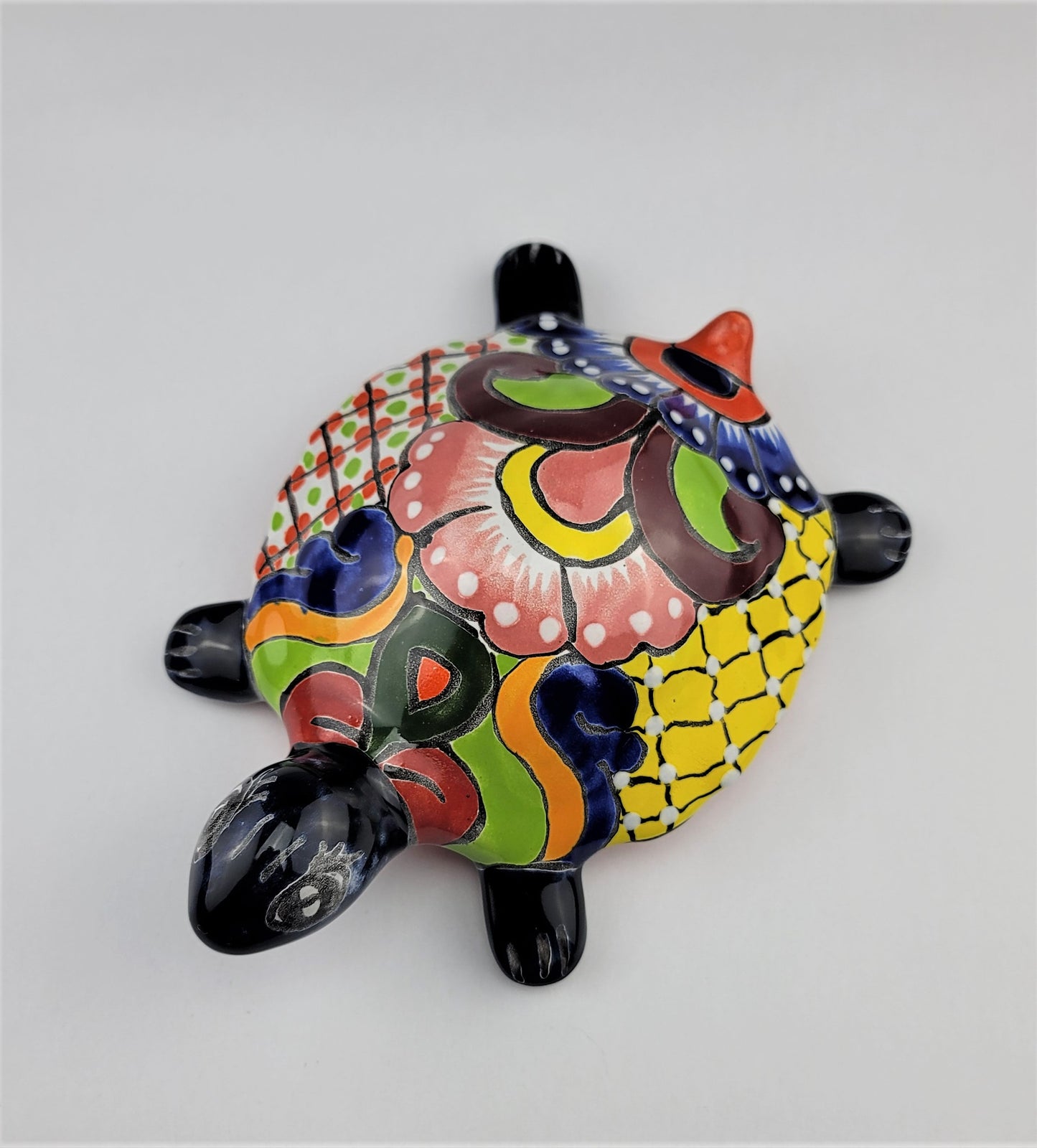 Mexican Talavera Turtle Animal Figure Folk Art Pottery 9.5"