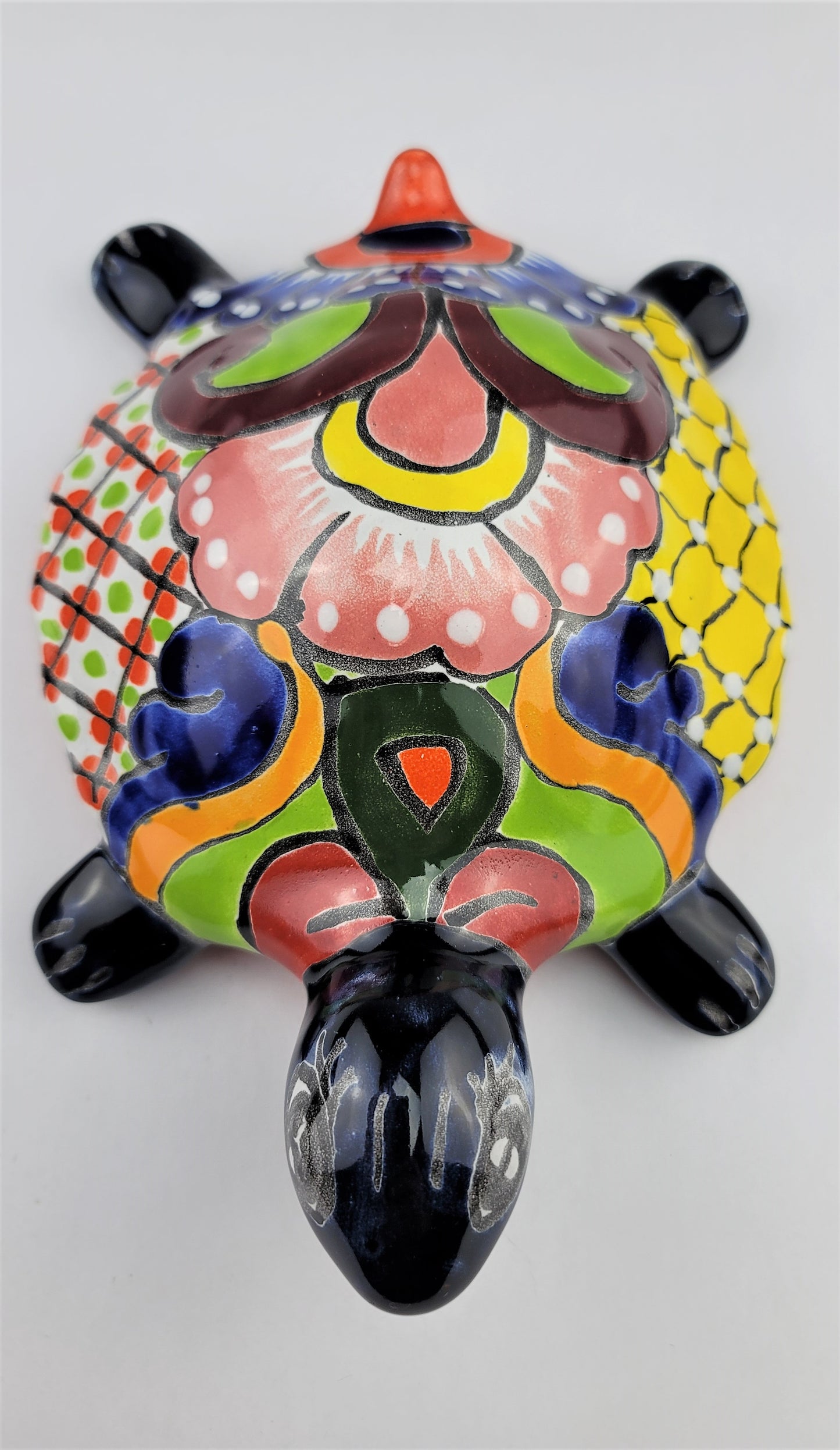 Mexican Talavera Turtle Animal Figure Folk Art Pottery 9.5"