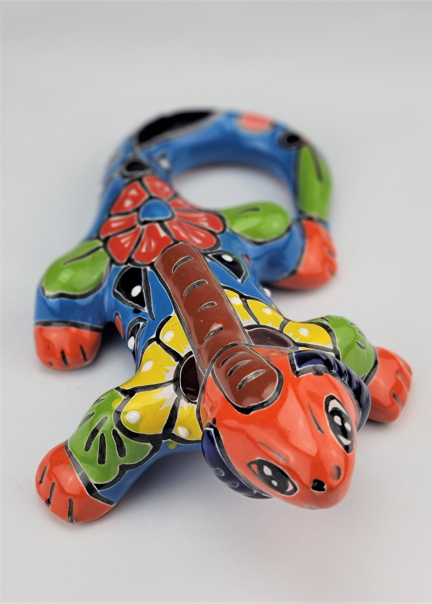 Iguana Animal Figure Mexican Talavera Folk Art Pottery Hand painted 10"