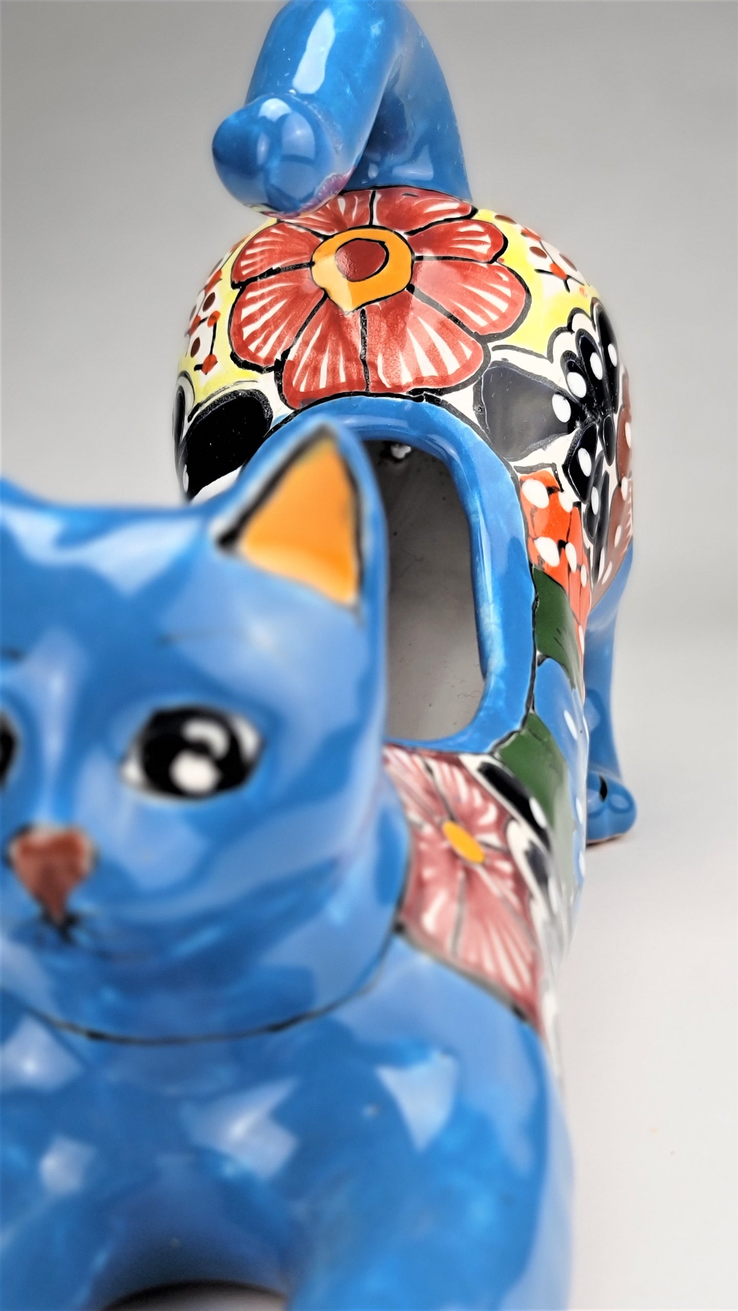 Mexican Hand-Painted Colorful Cat Planter
