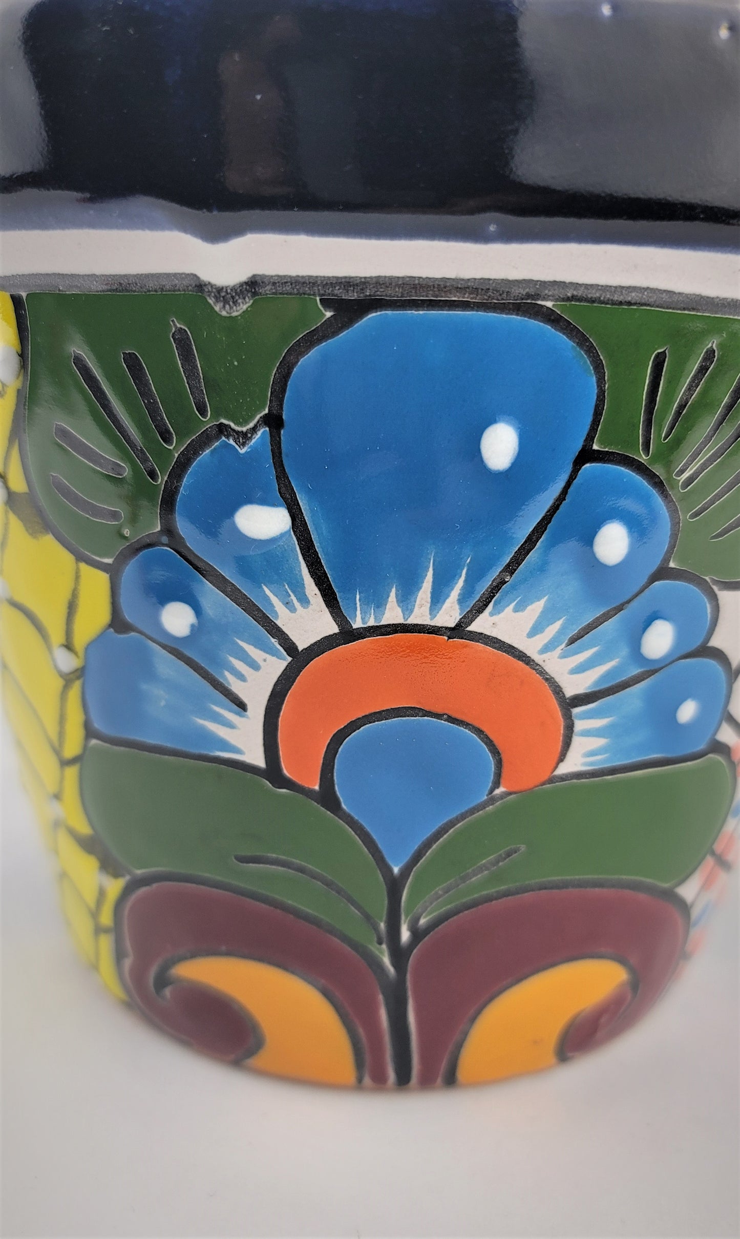 Mexico Pottery Talavera Hand-Painted Flower Pot 7.75" Blue