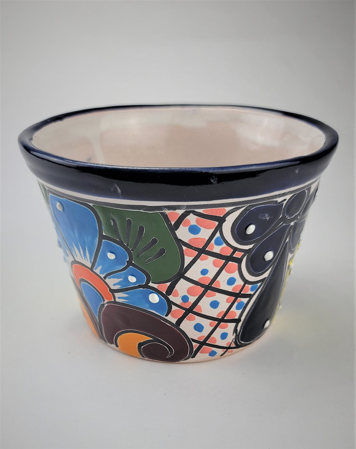 Mexico Pottery Talavera Hand-Painted Flower Pot 5.75" Blue