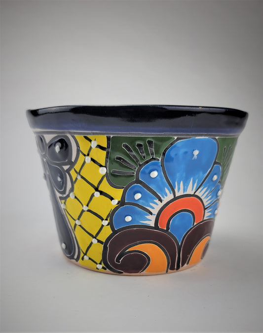 Mexico Pottery Talavera Hand-Painted Flower Pot 5.75" Blue