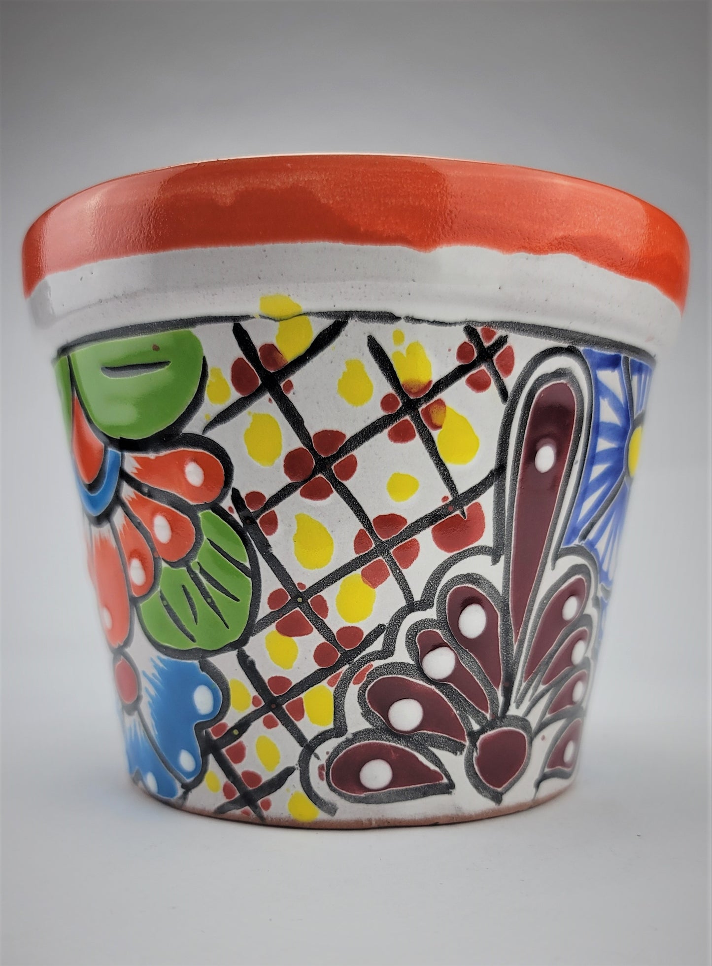 Mexico Pottery Talavera Hand-Painted Flower Pot 6" Orange