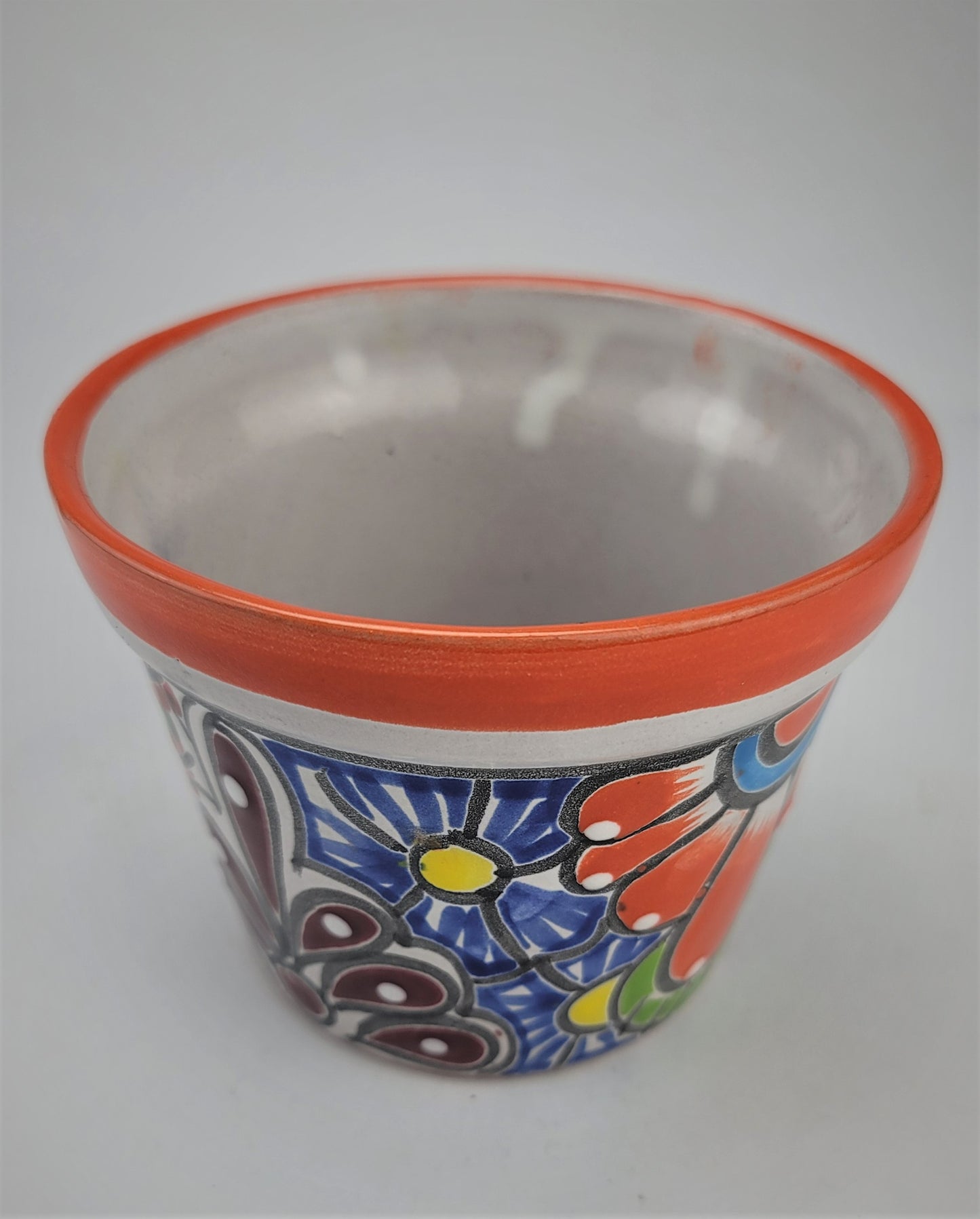 Mexico Pottery Talavera Hand-Painted Flower Pot 5" Orange