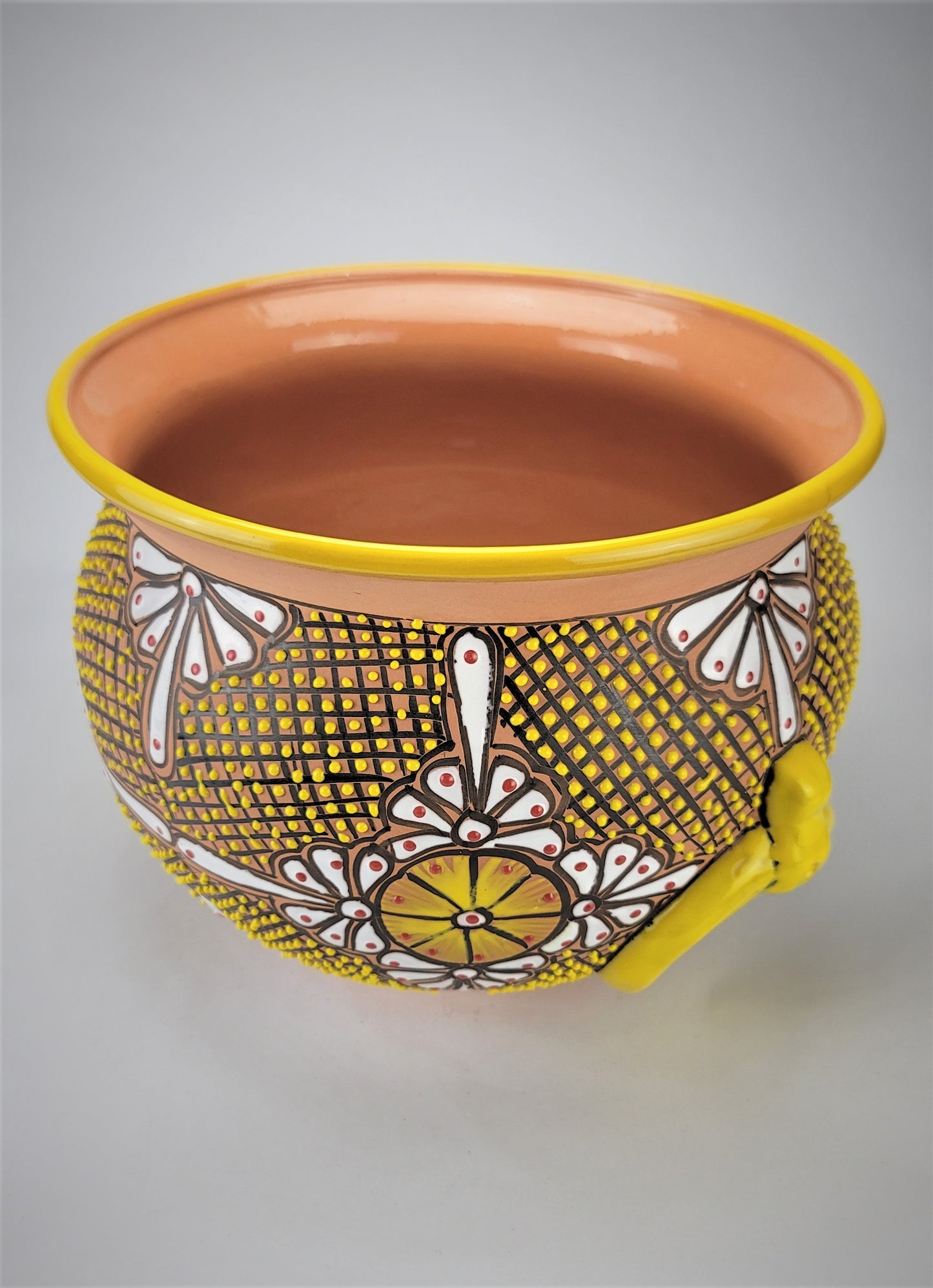 Mexican Pottery Hand-Crafted Floral Design Planter Yellow