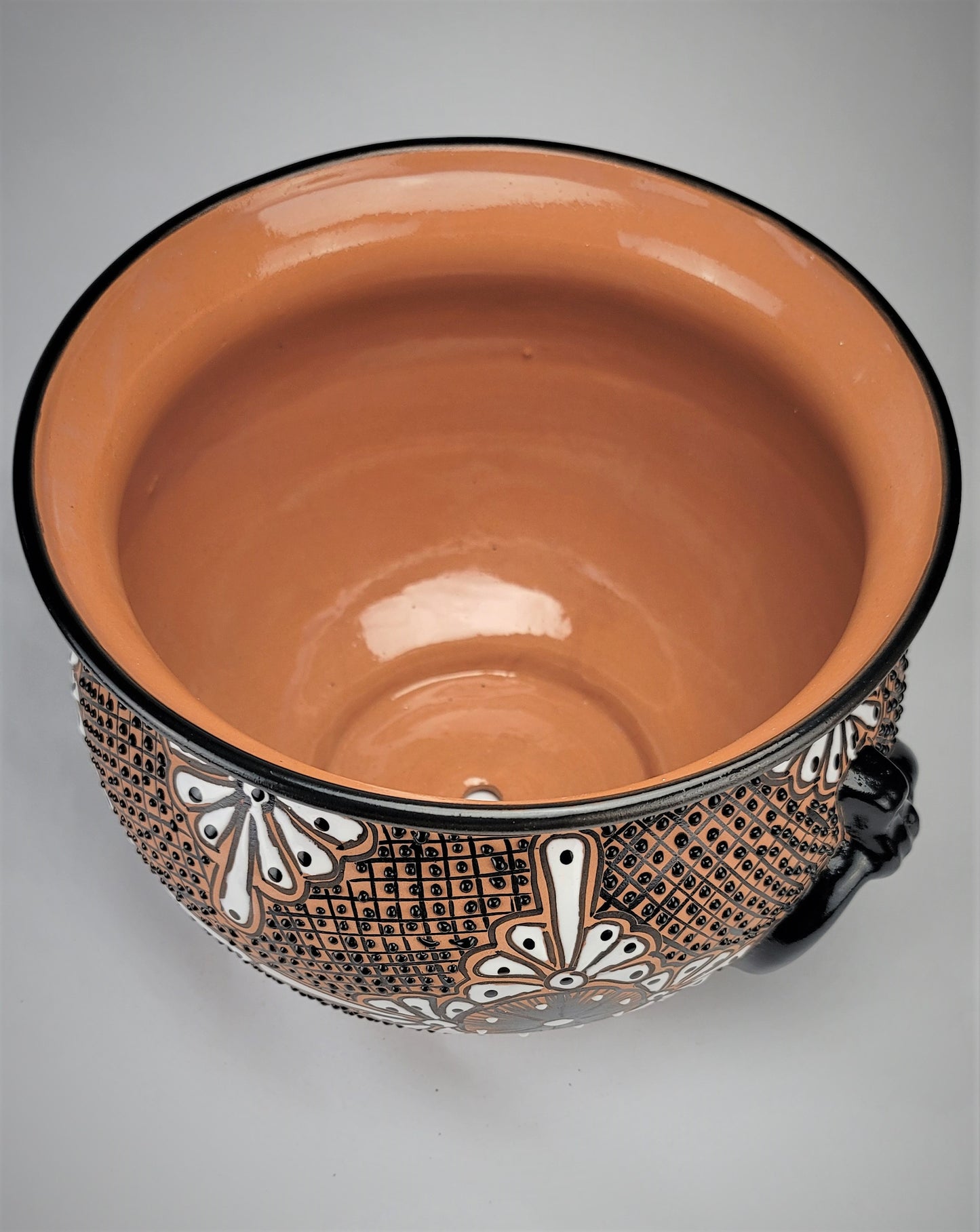 Mexican Pottery Hand-Crafted Floral Design Planter Black