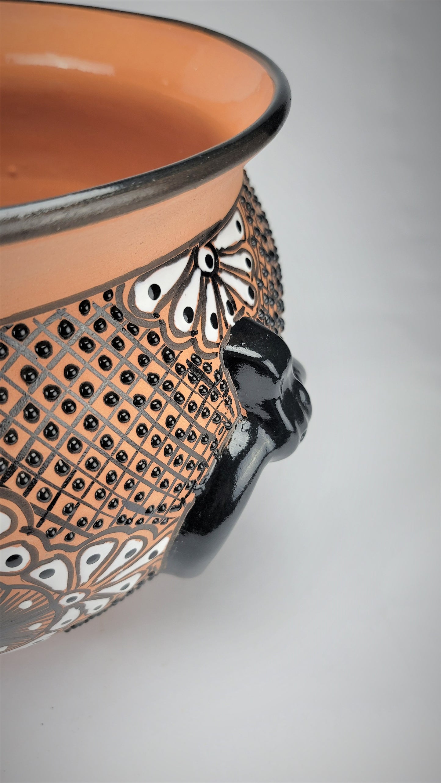 Mexican Pottery Hand-Crafted Floral Design Planter Black