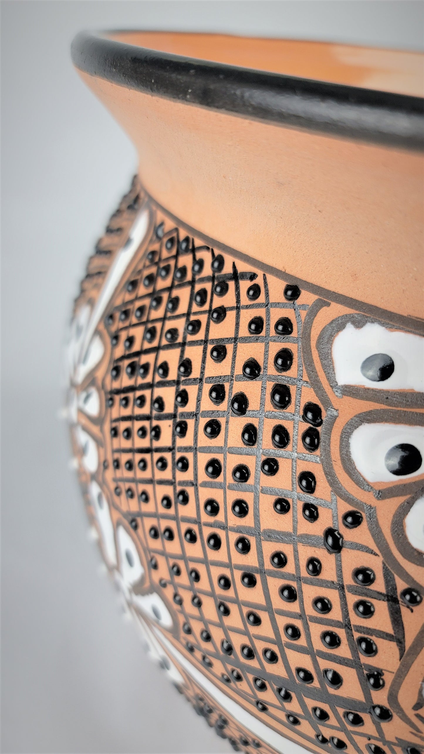 Mexican Pottery Hand-Crafted Floral Design Planter Black