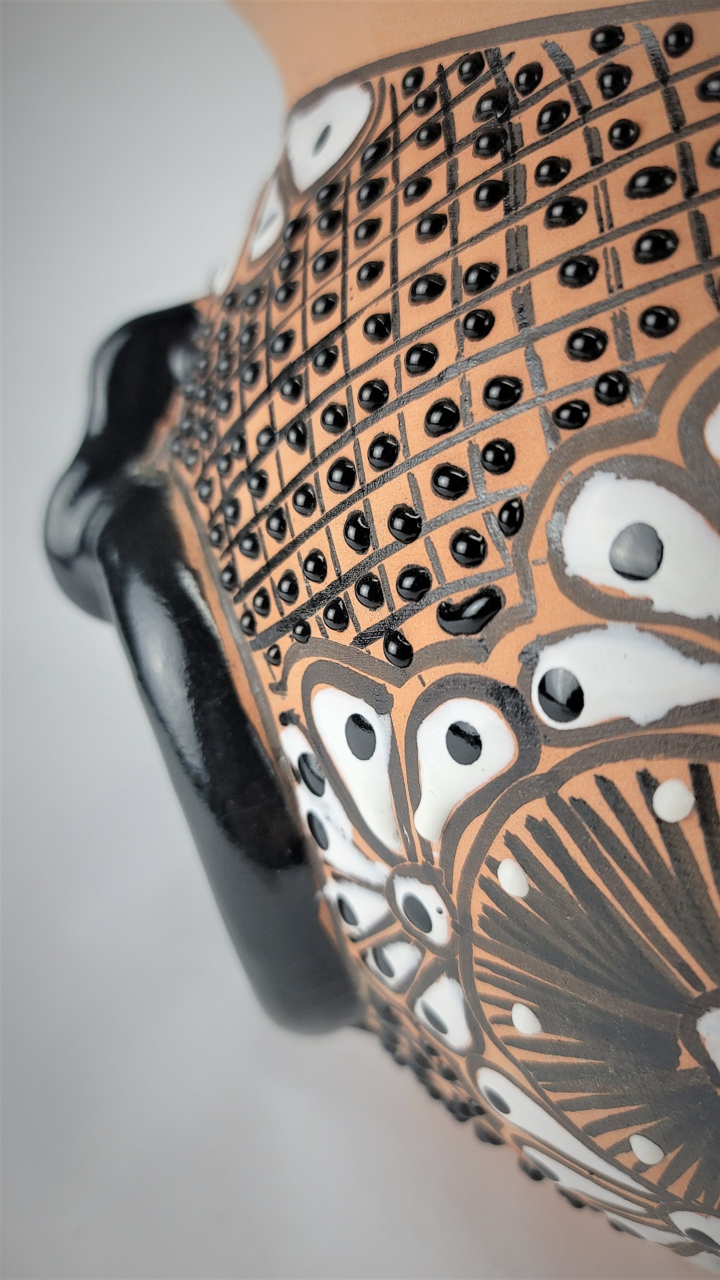 Mexican Pottery Hand-Crafted Floral Design Planter Black