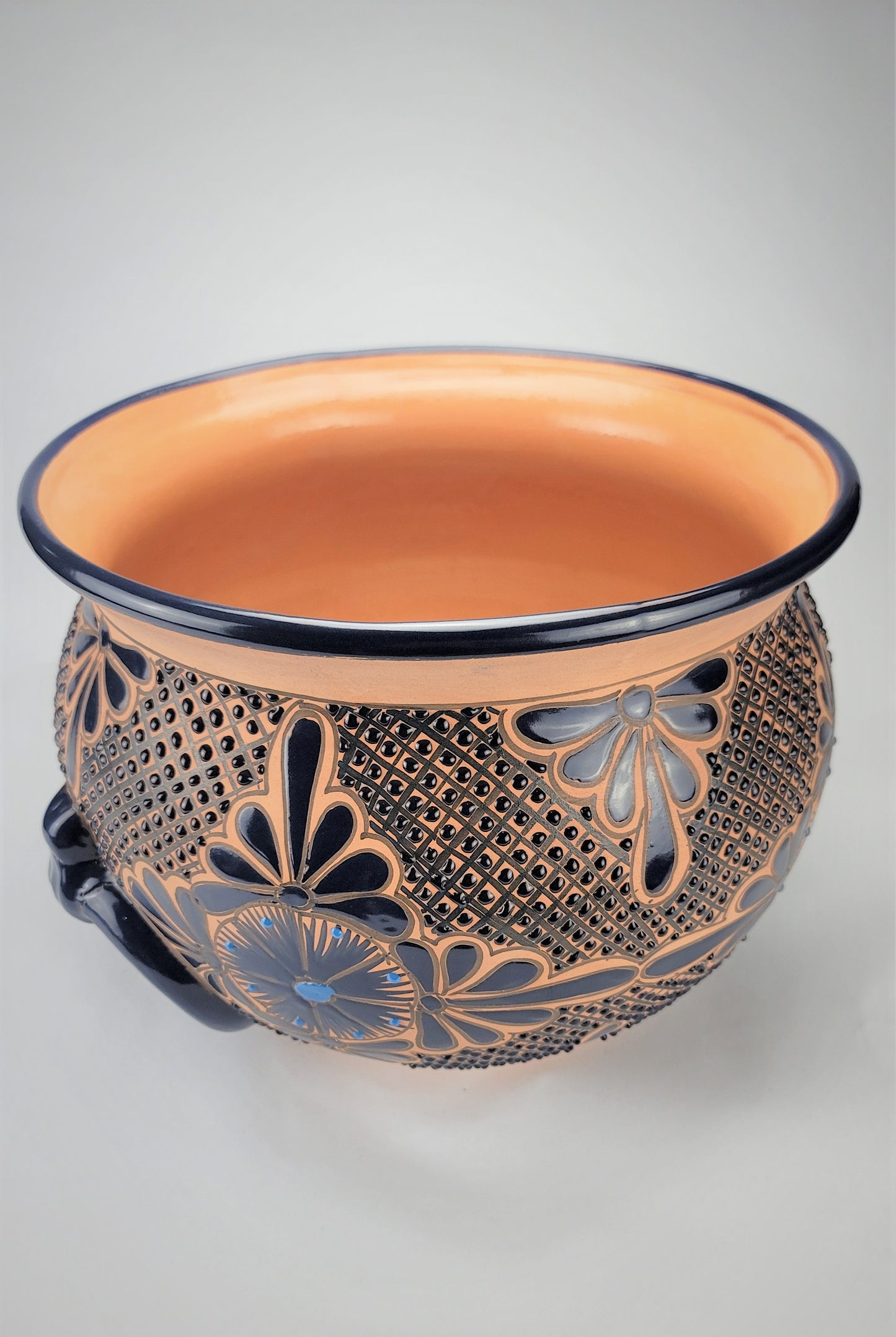 Mexican Pottery Hand-Crafted Floral Design Planter Turquesa