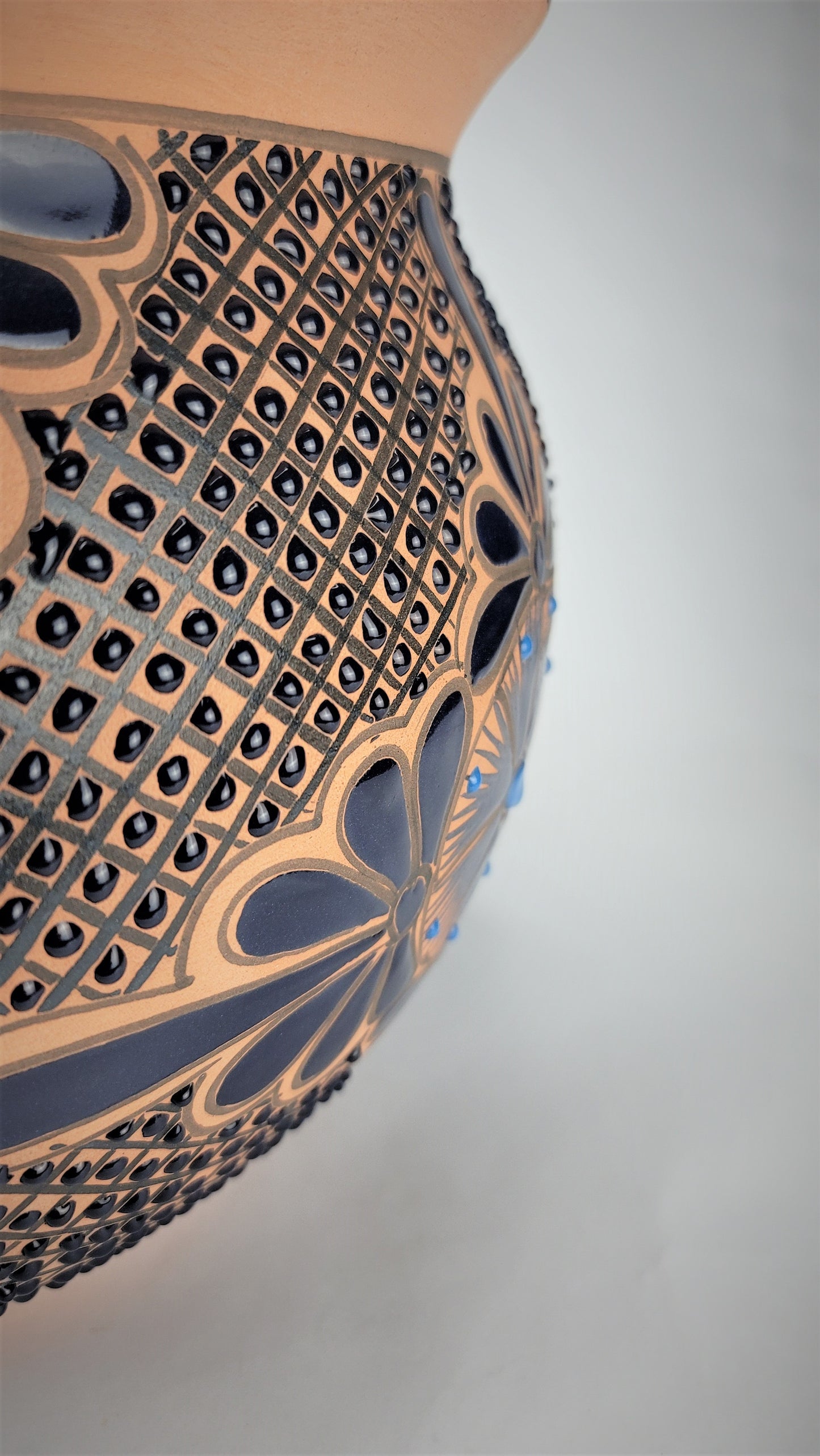 Mexican Pottery Hand-Crafted Floral Design Planter Turquesa