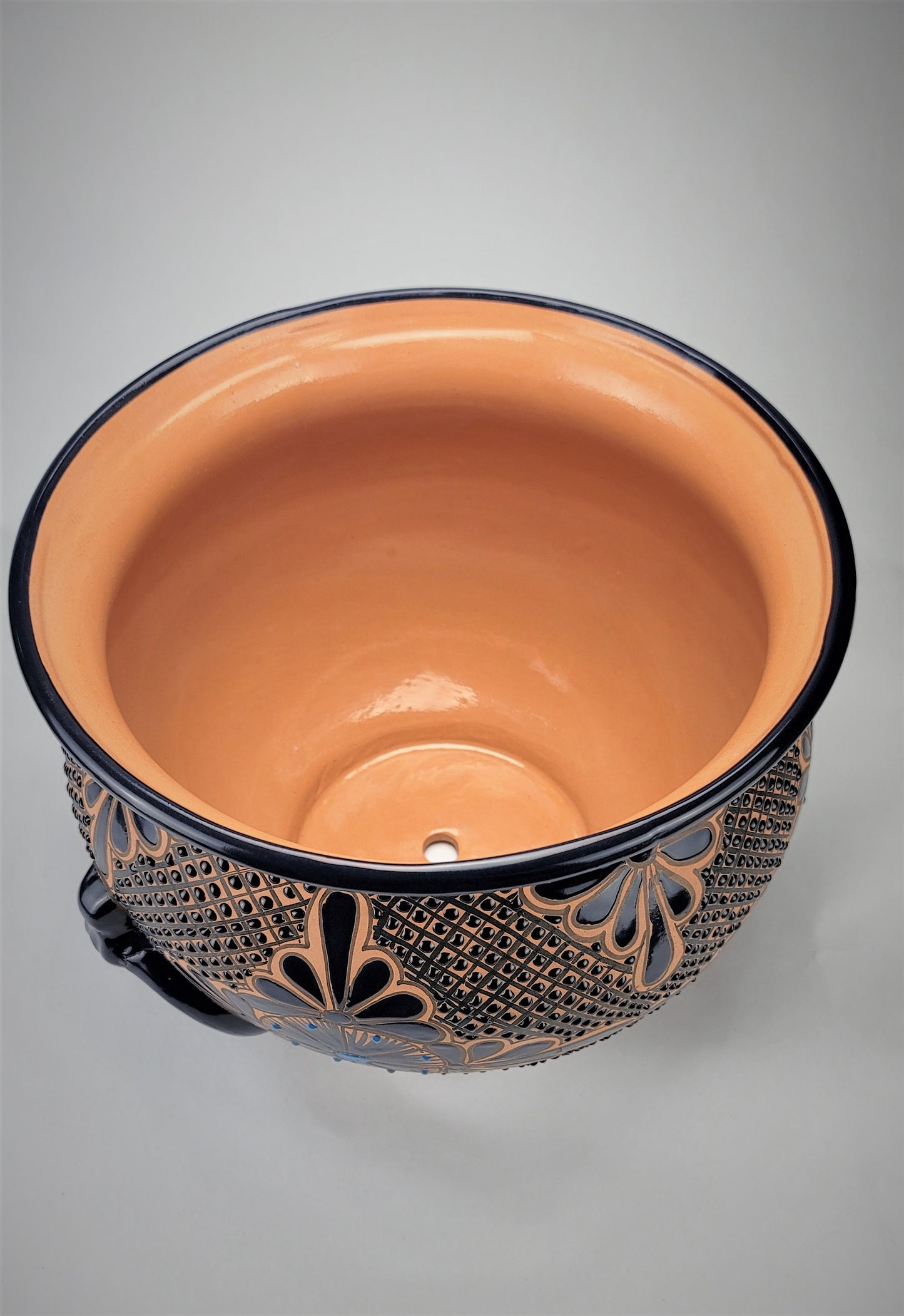 Mexican Pottery Hand-Crafted Floral Design Planter Turquesa