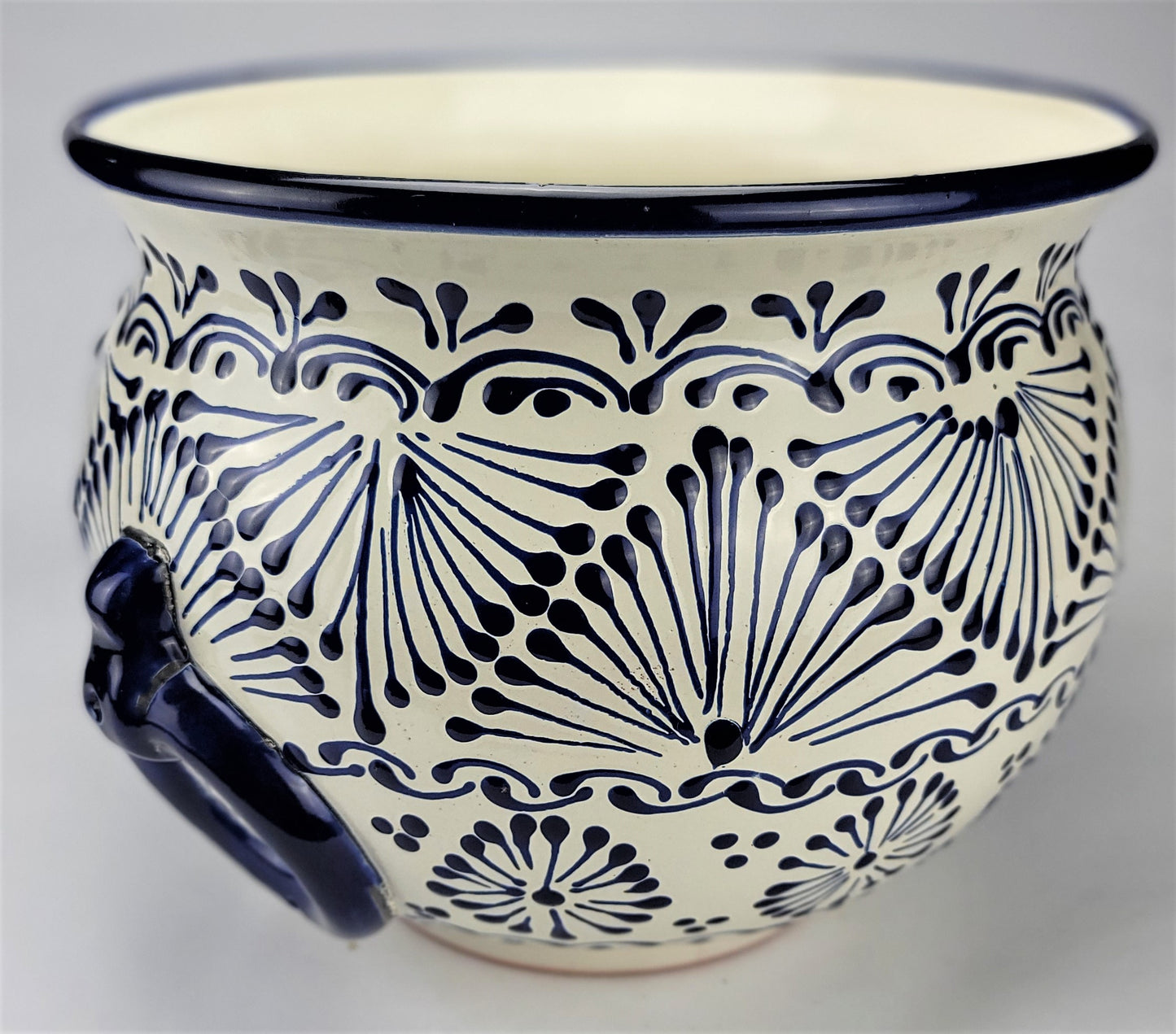 Mexican Pottery Hand-Crafted Floral Design Planter Blue