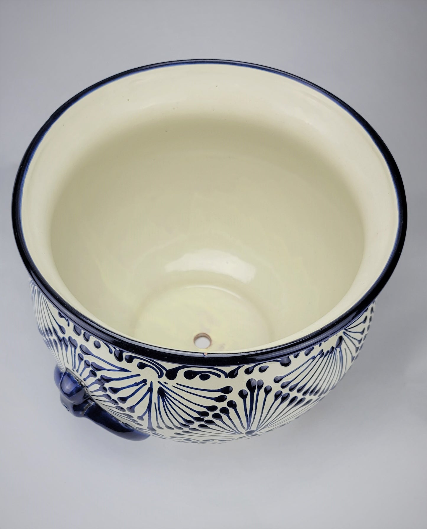 Mexican Pottery Hand-Crafted Floral Design Planter Blue