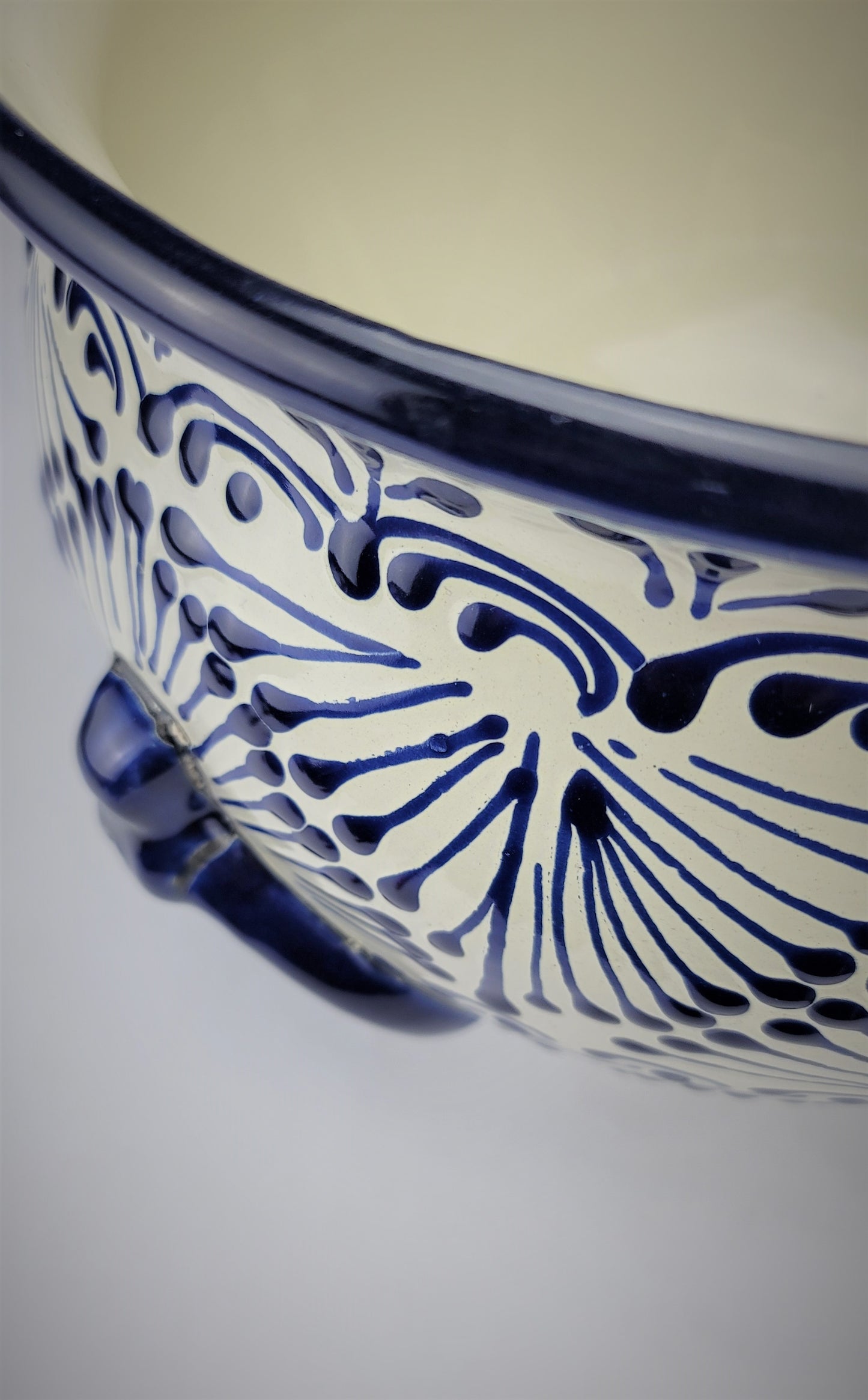 Mexican Pottery Hand-Crafted Floral Design Planter Blue