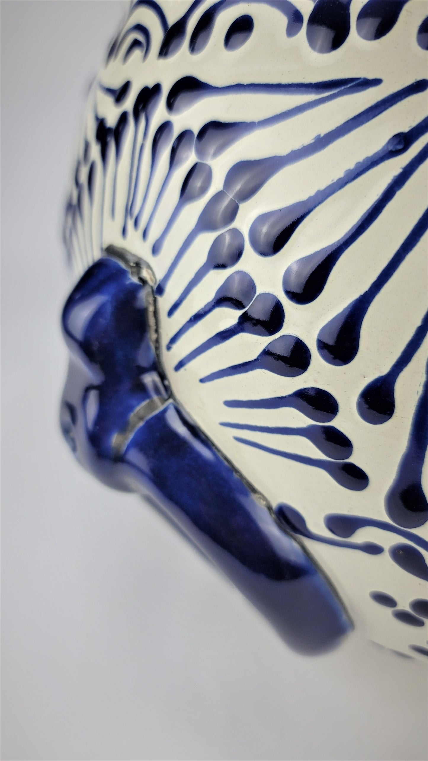 Mexican Pottery Hand-Crafted Floral Design Planter Blue