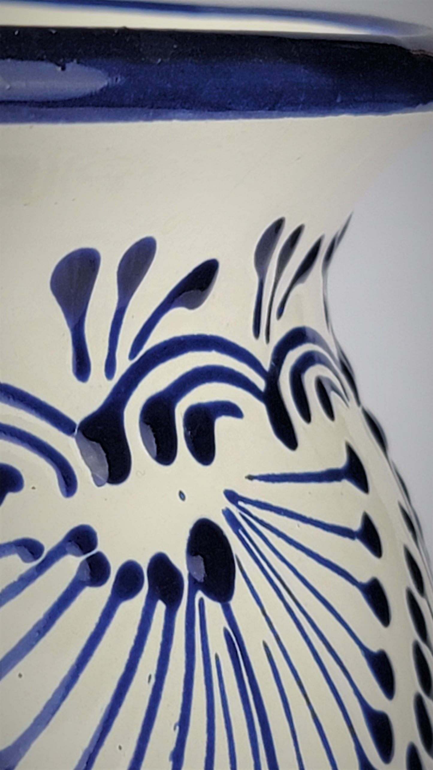 Mexican Pottery Hand-Crafted Floral Design Planter Blue