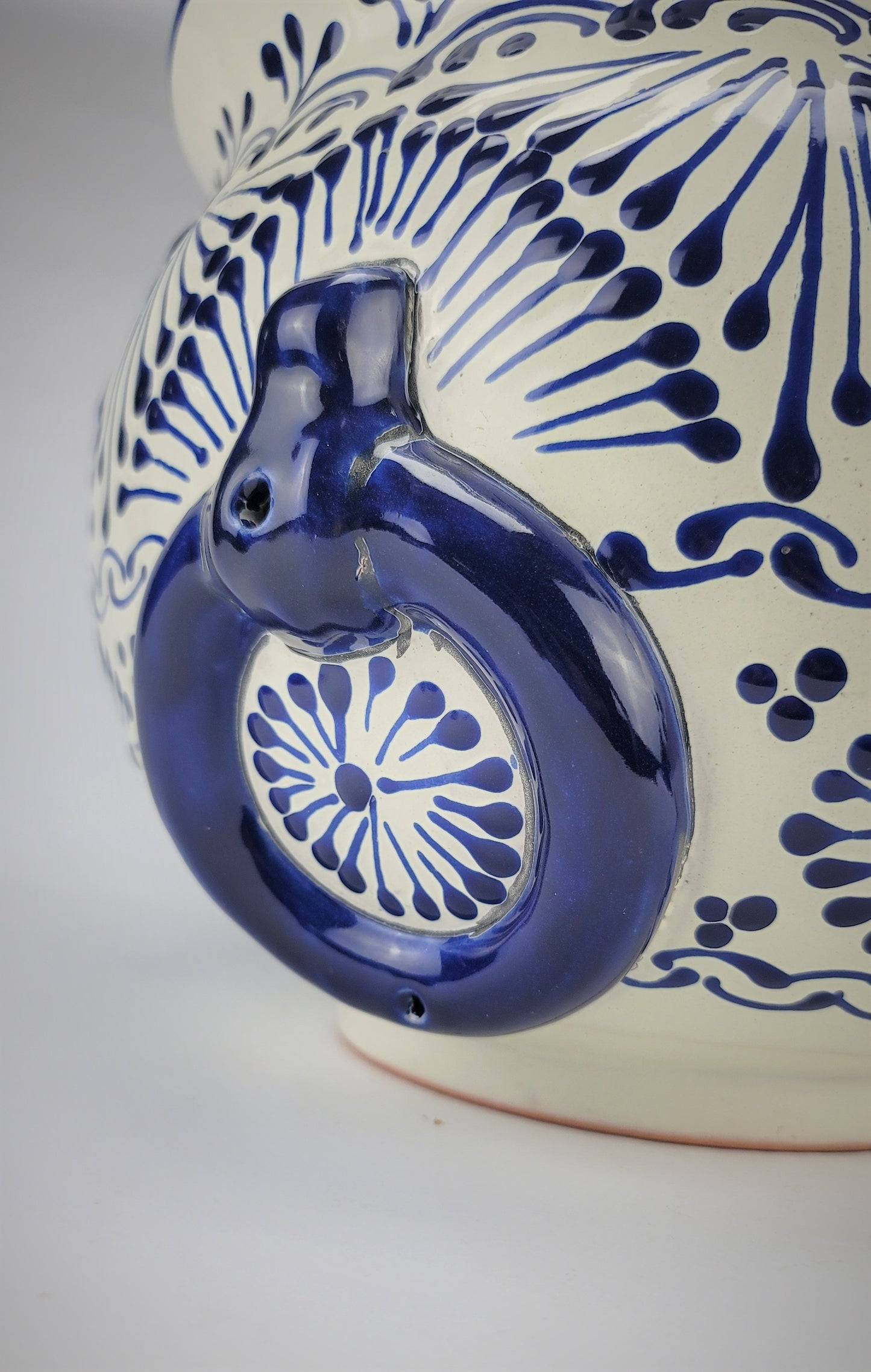 Mexican Pottery Hand-Crafted Floral Design Planter Blue