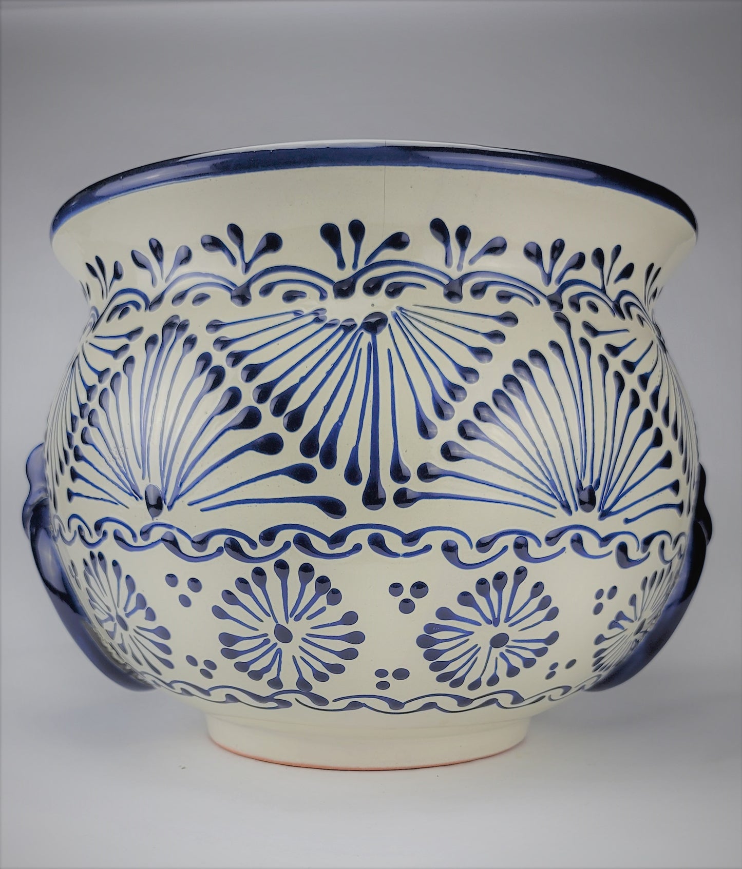 Mexican Pottery Hand-Crafted Floral Design Planter Blue