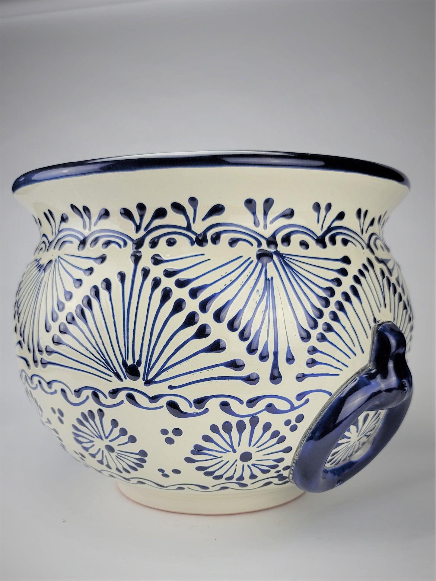 Mexican Pottery Hand-Crafted Floral Design Planter Blue