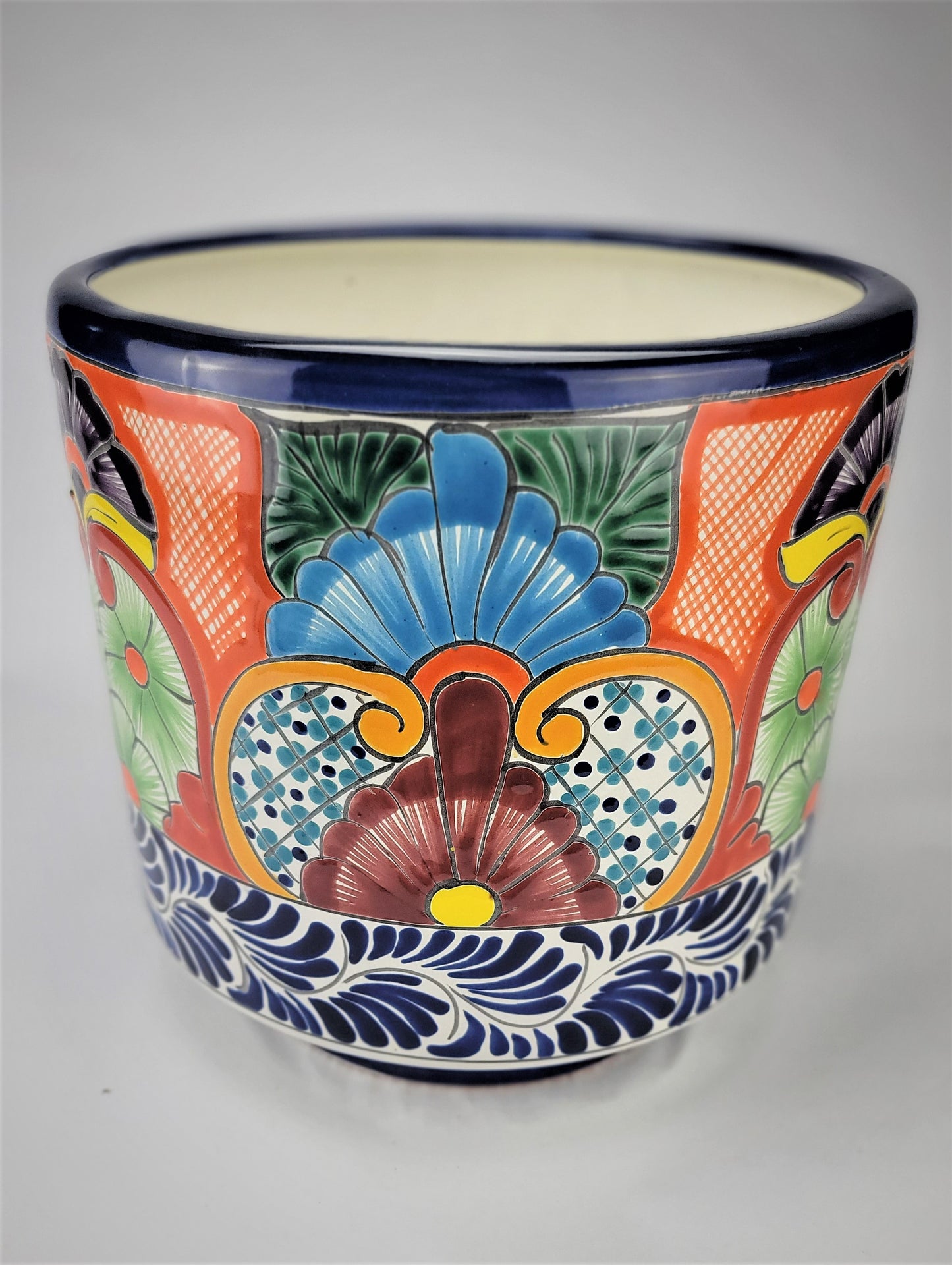 Mexican Pottery Hand-Crafted Floral Design Planter Mediano