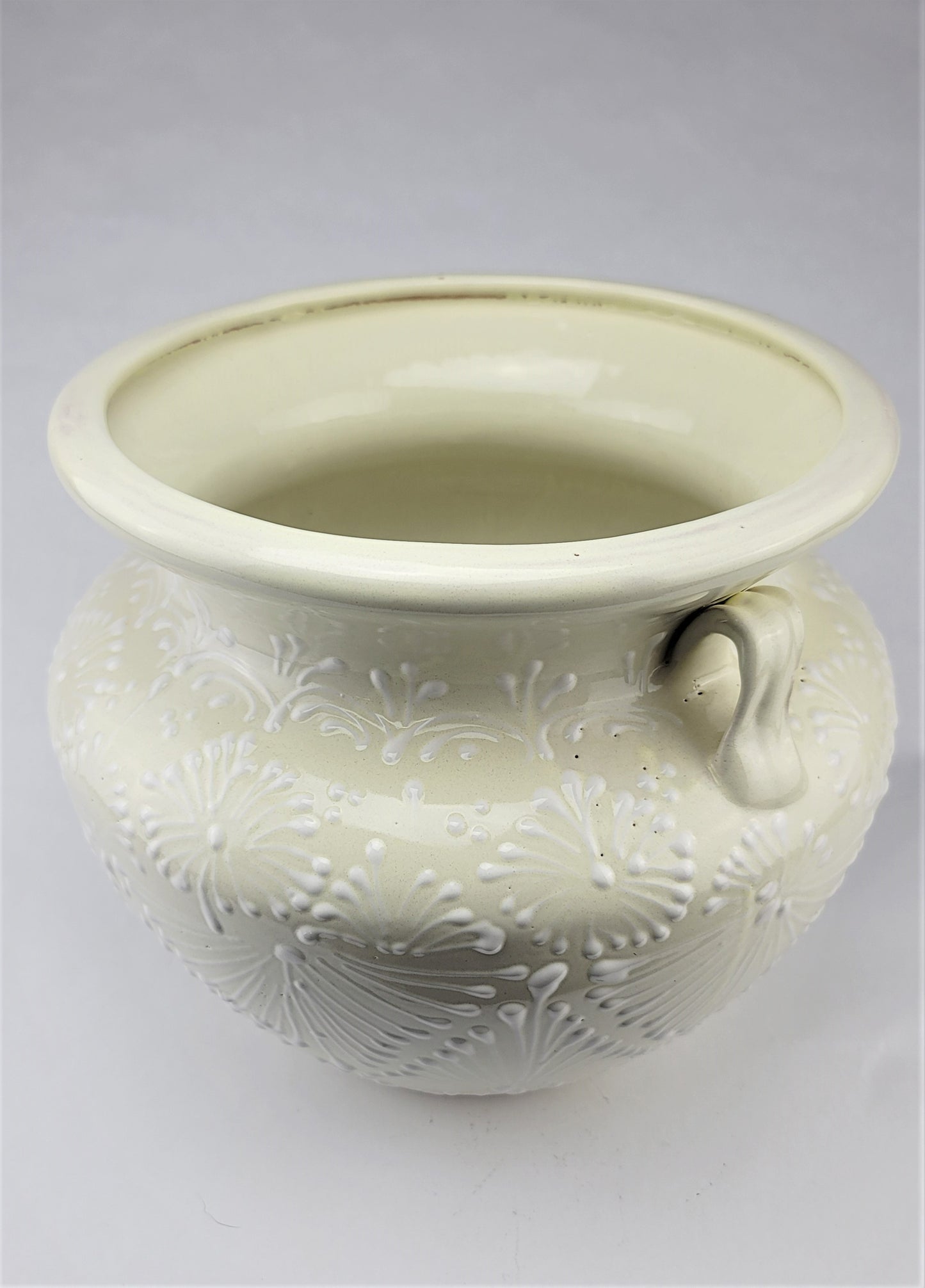 Mexican Pottery Hand-Crafted Floral Design Planter White