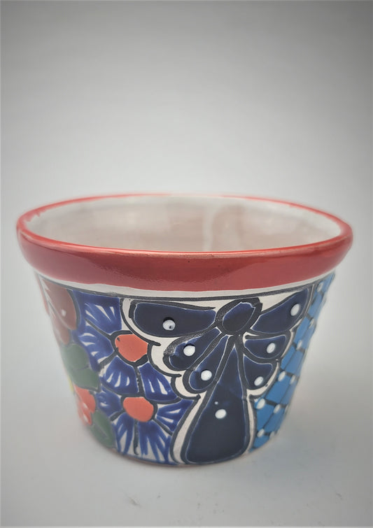Mexico Pottery Talavera Hand-Painted Flower Pot 5.75" Red