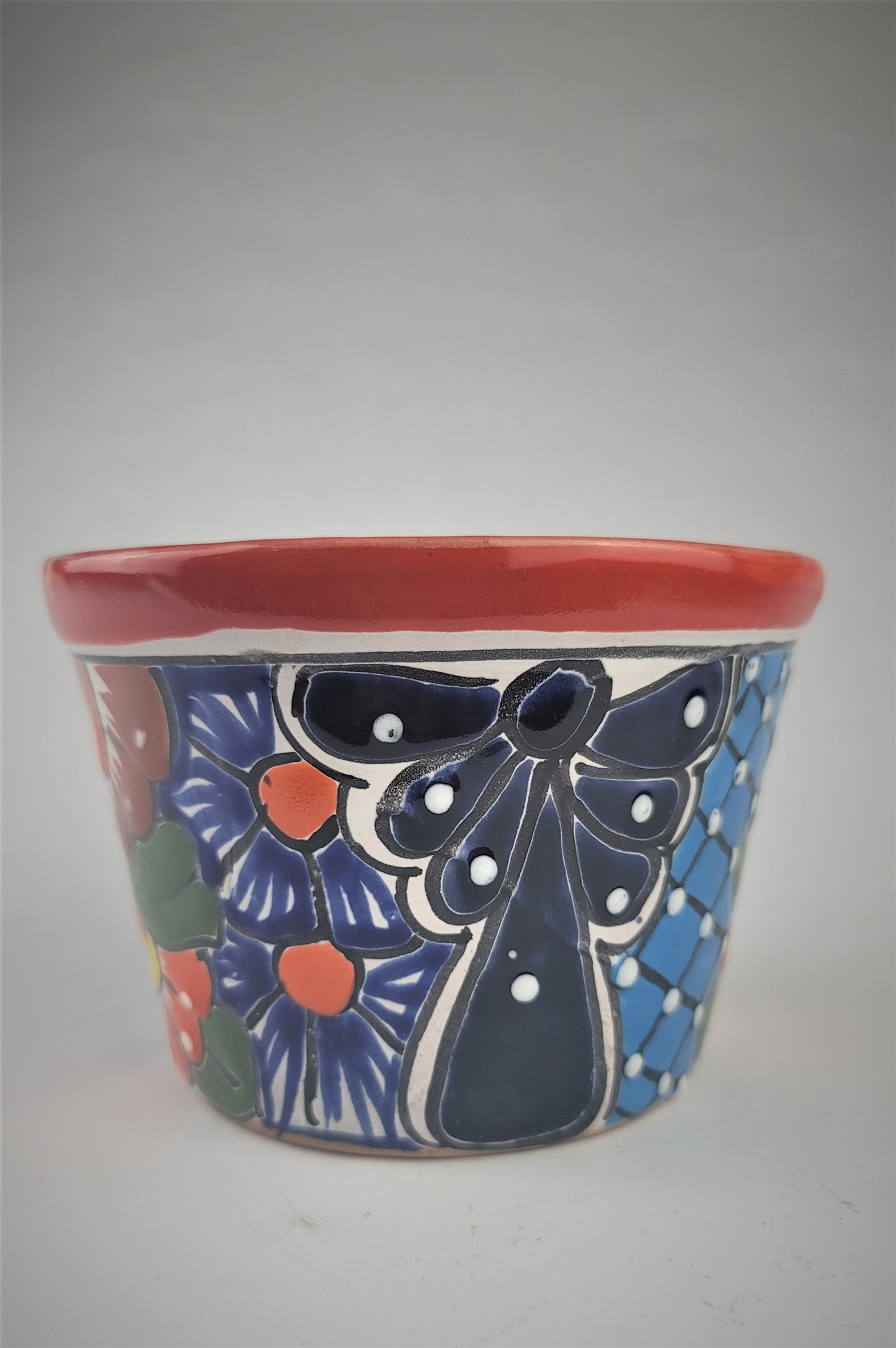 Mexico Pottery Talavera Hand-Painted Flower Pot 5.75" Red