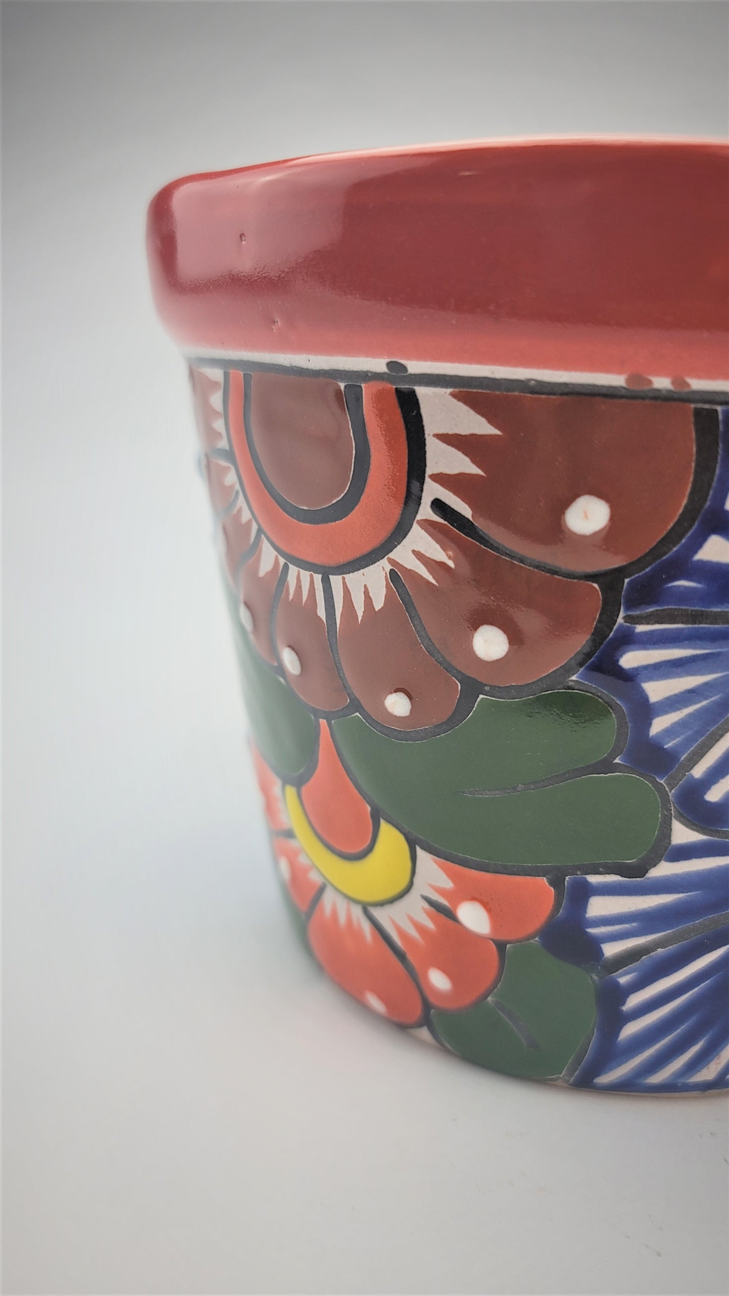 Mexico Pottery Talavera Hand-Painted Flower Pot 6" Red