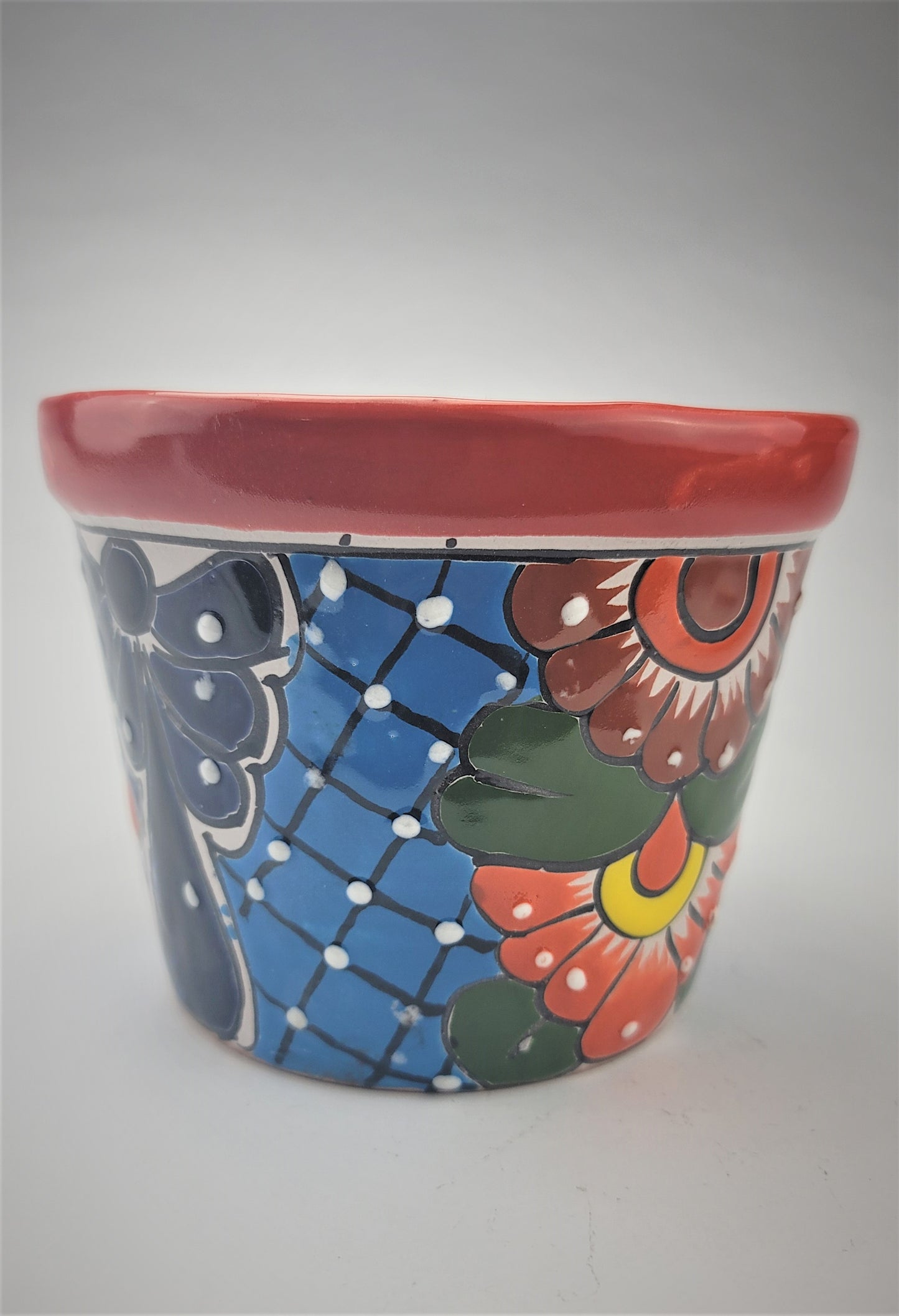 Mexico Pottery Talavera Hand-Painted Flower Pot 6" Red