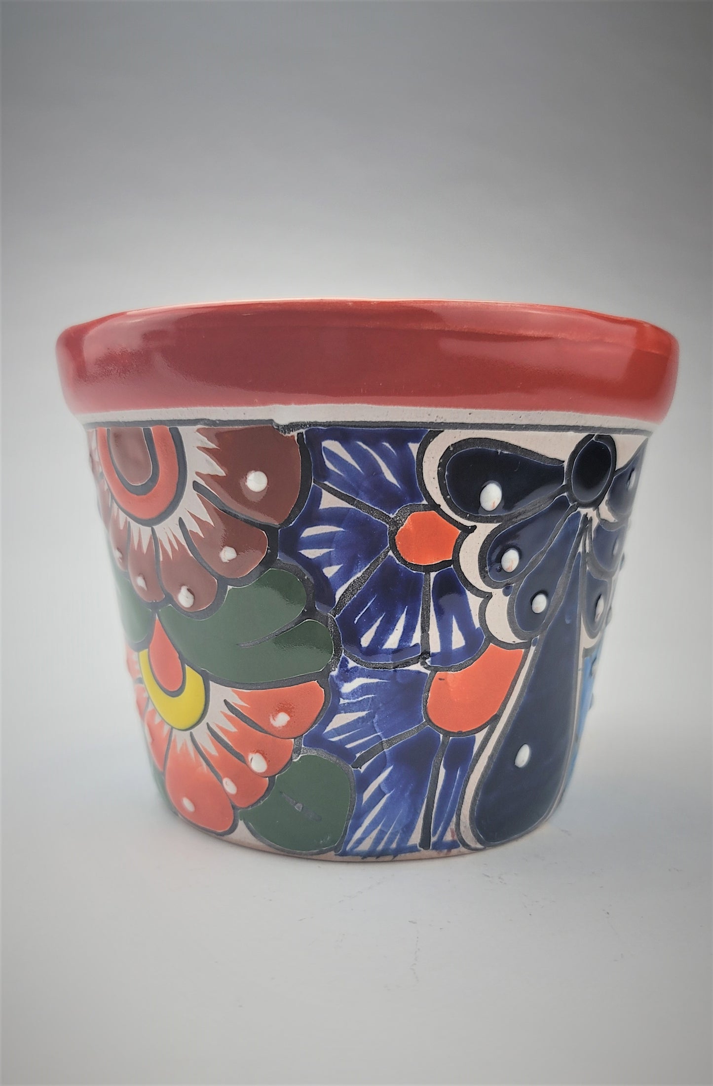Mexico Pottery Talavera Hand-Painted Flower Pot 6" Red