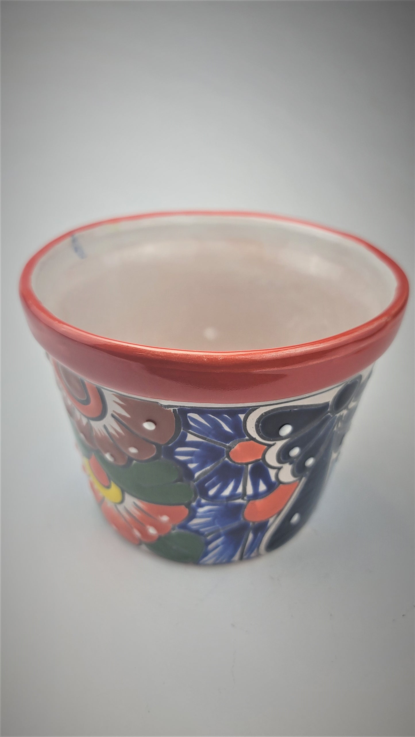 Mexico Pottery Talavera Hand-Painted Flower Pot 6" Red