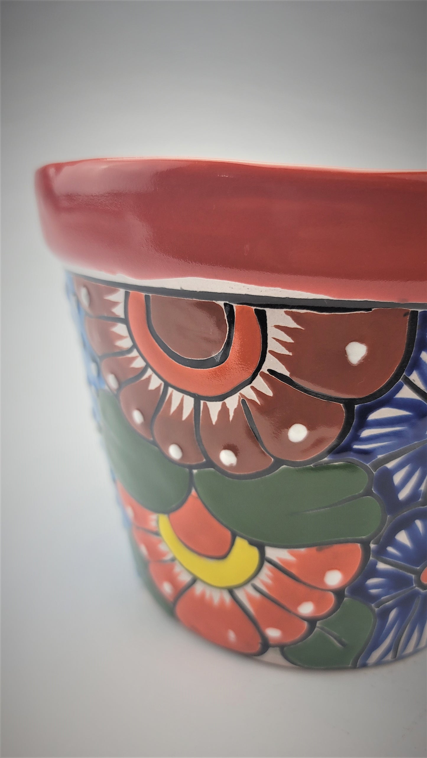 Mexico Pottery Talavera Hand-Painted Flower Pot 7.75" Red