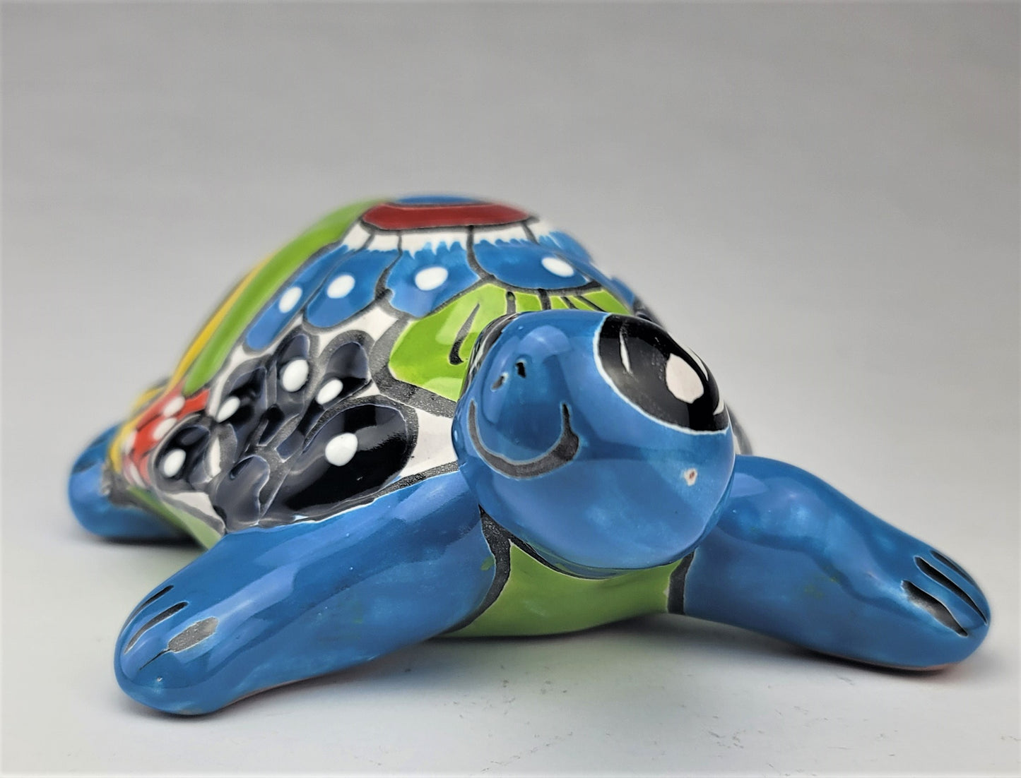 Mexican Talavera Turtle Animal Figure Folk Art Pottery 8.5" Sky