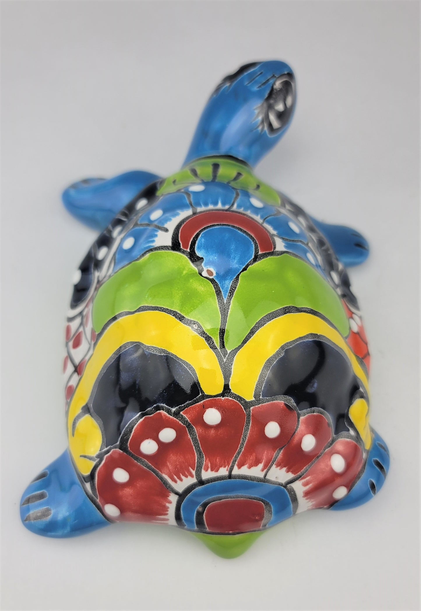 Mexican Talavera Turtle Animal Figure Folk Art Pottery 8.5" Sky