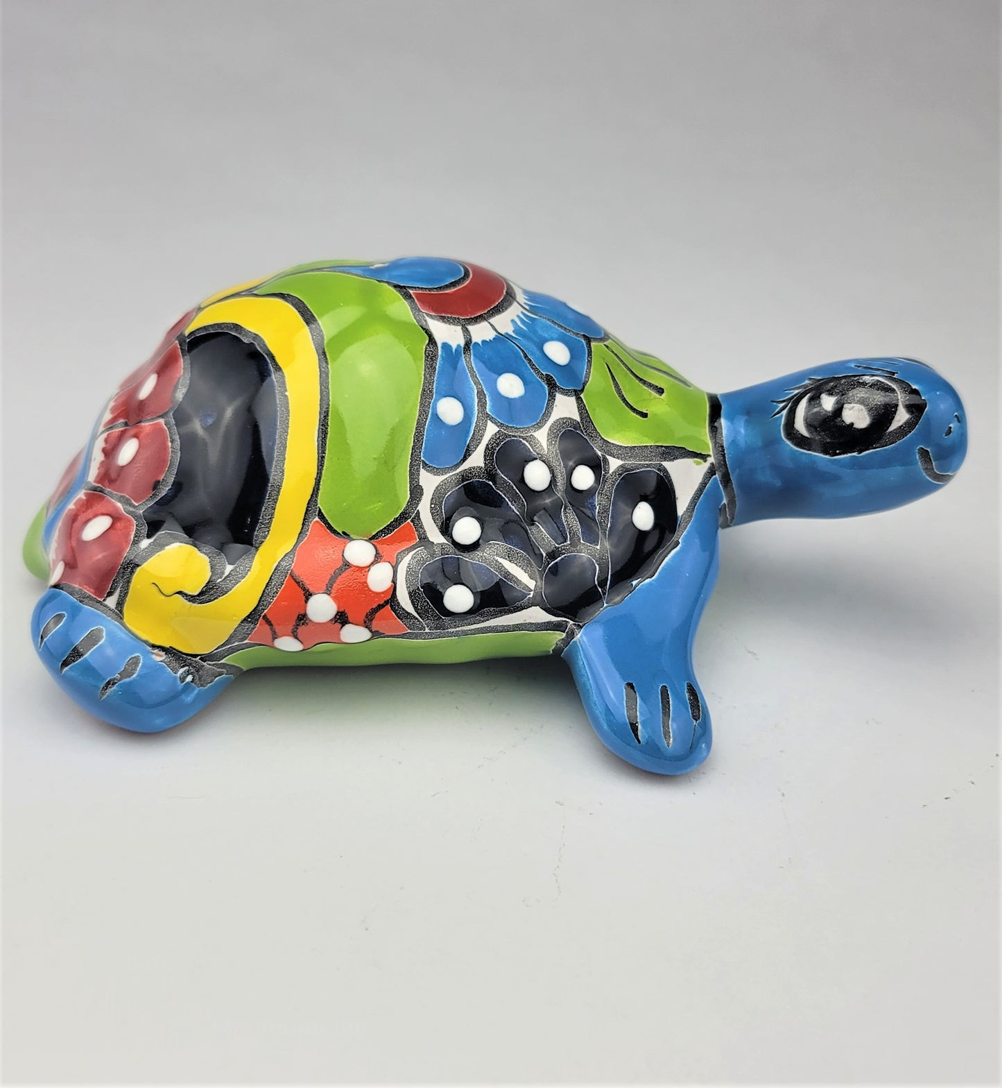 Mexican Talavera Turtle Animal Figure Folk Art Pottery 8.5" Sky