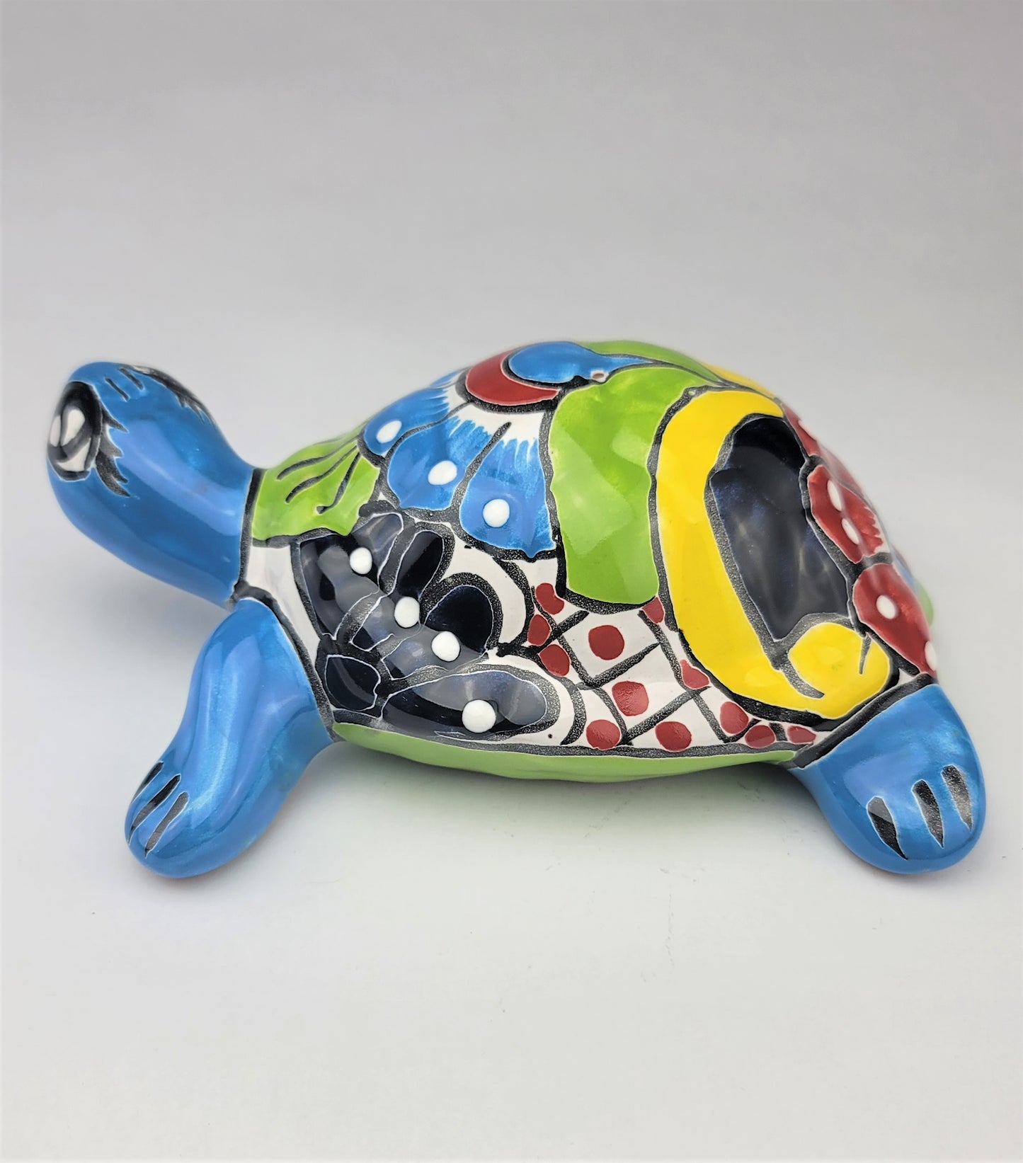 Mexican Talavera Turtle Animal Figure Folk Art Pottery 8.5" Sky