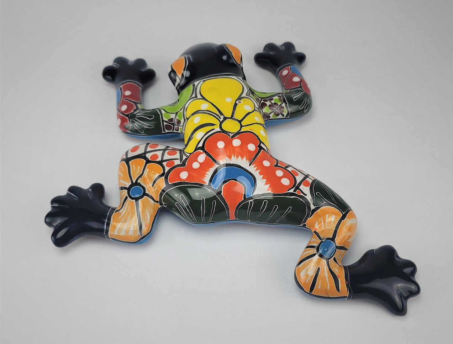 Talavera Mexican Hand-Painted Pottery Frog Wall Hanging Decoration 11.5" Blue Y