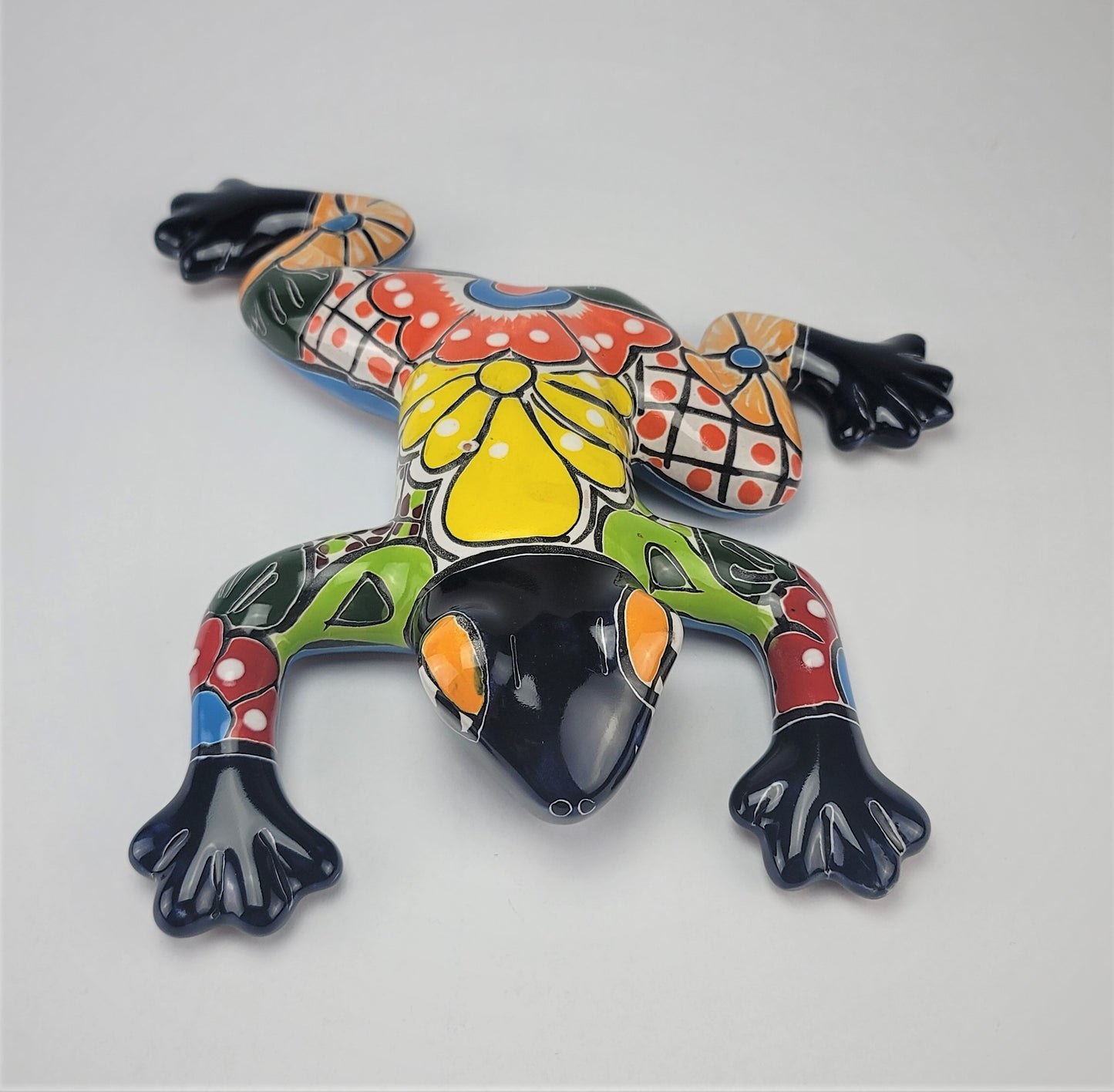 Talavera Mexican Hand-Painted Pottery Frog Wall Hanging Decoration 11.5" Blue Y